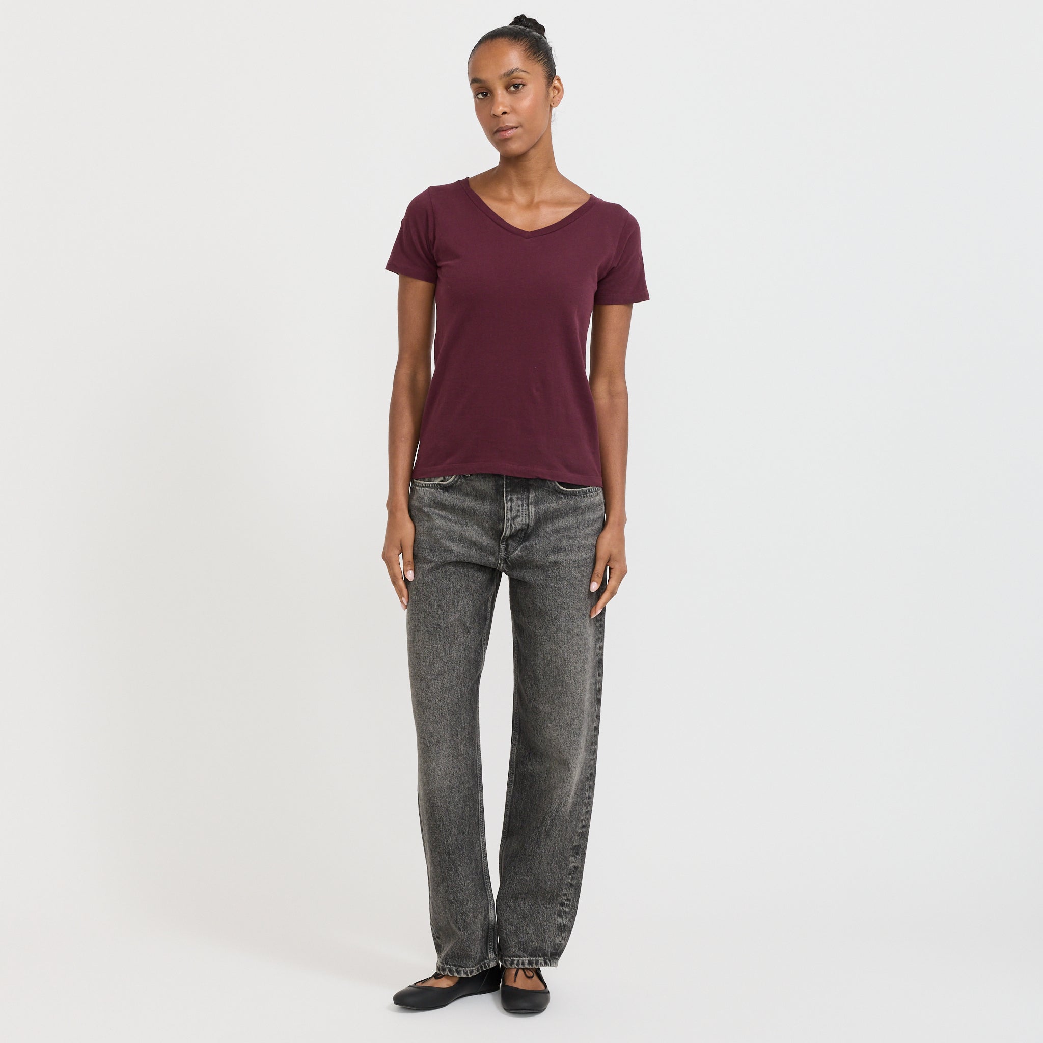 American Vintage | Gamipy V-Neck T-Shirt Mahogany | Maplestore