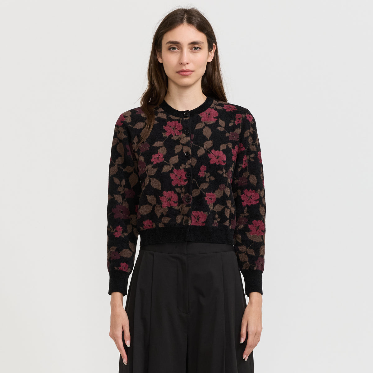 Floral Jacquard Cardigan Black