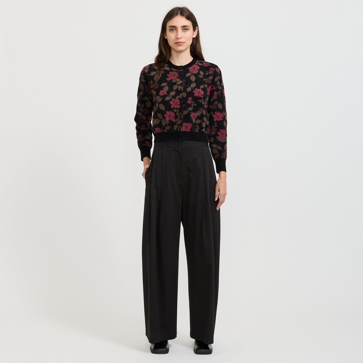 Floral Jacquard Cardigan Black