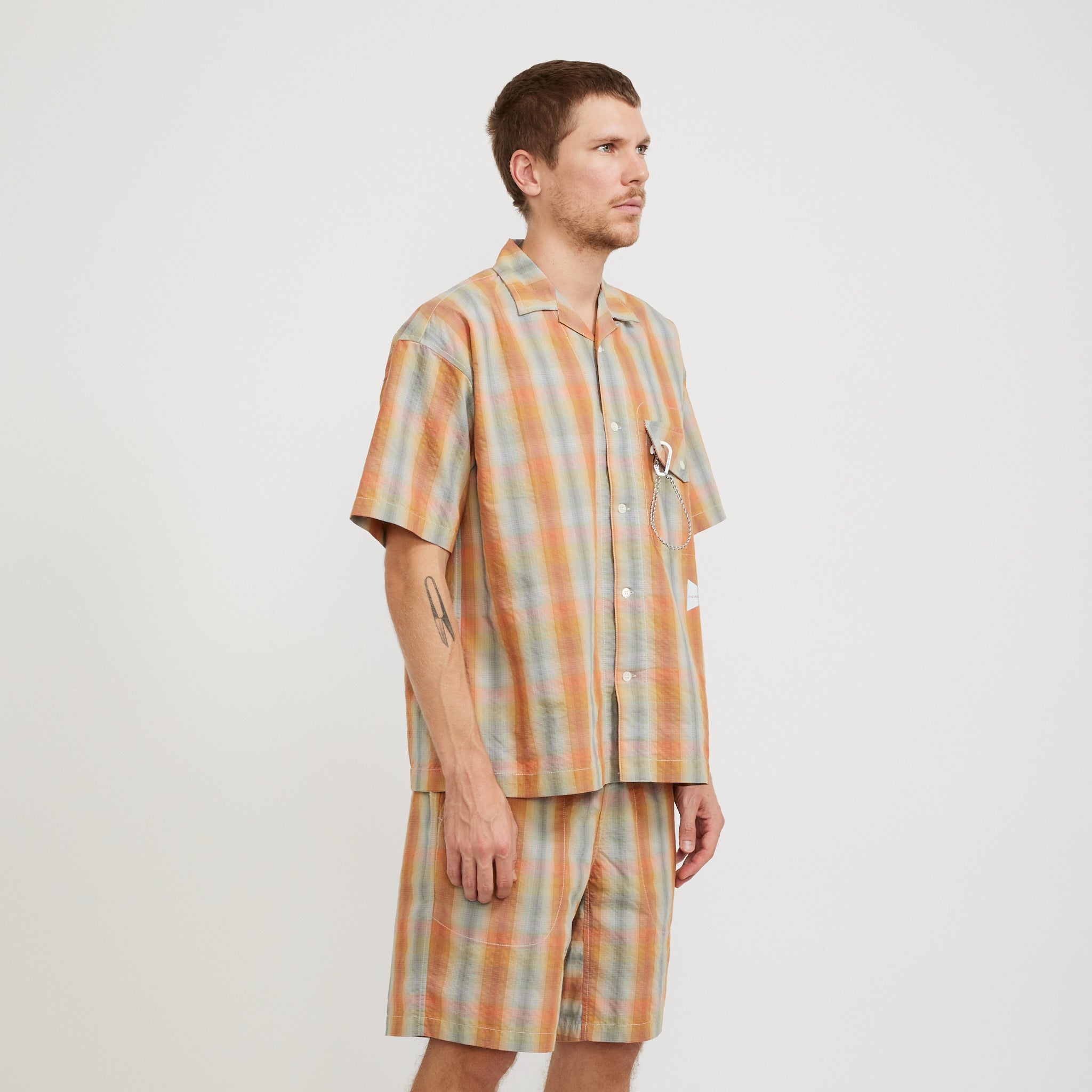 And Wander | Dry Check Open S/S Shirt Orange | Maplestore