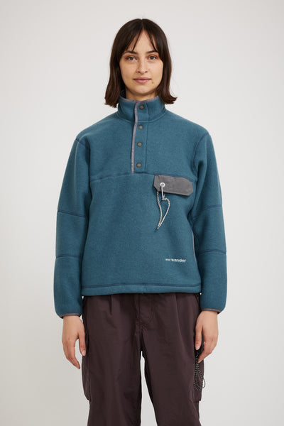 And Wander | Wool Fleece Pullover Blue Gray Womens | Maplestore