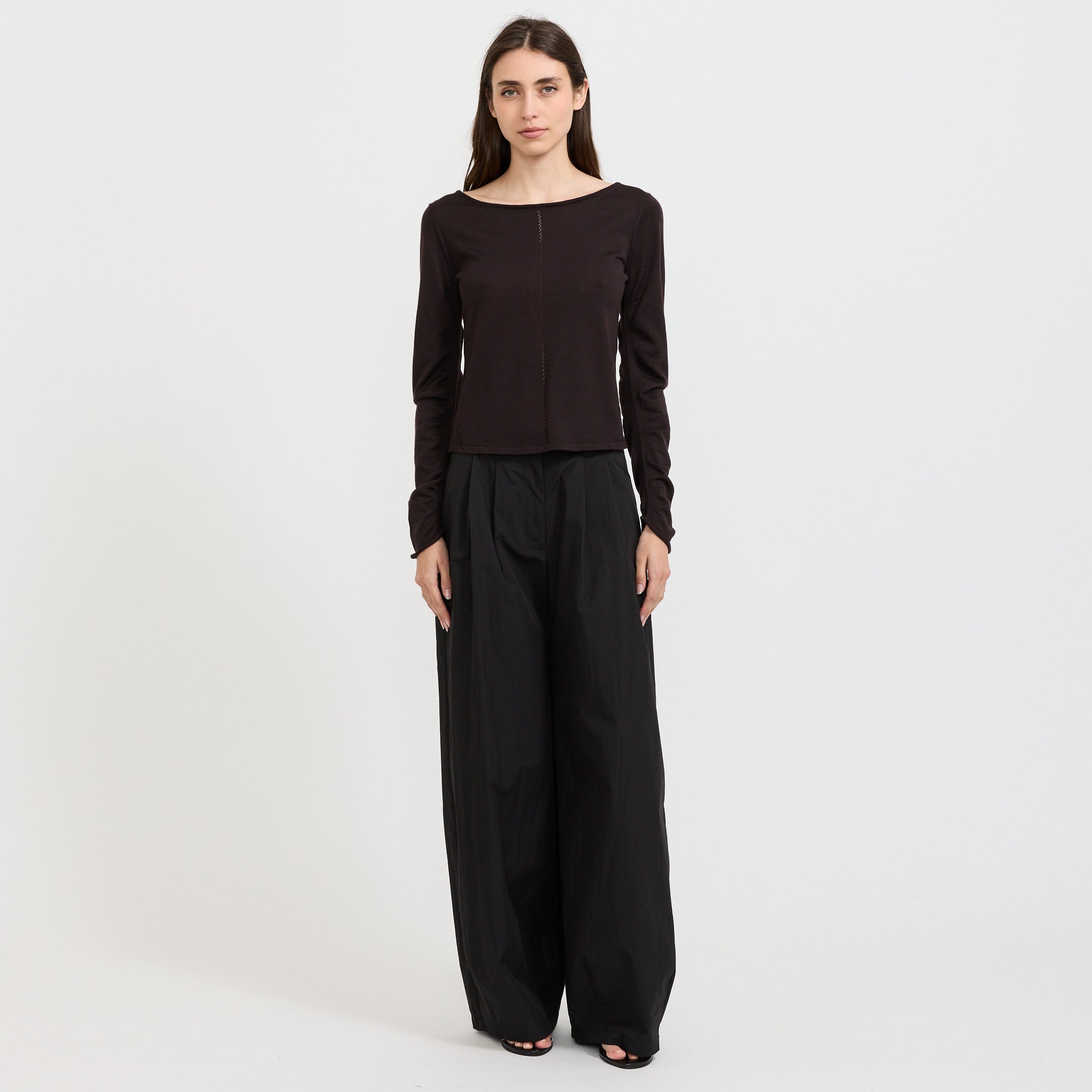 Curved Sleeve Pullover Brown