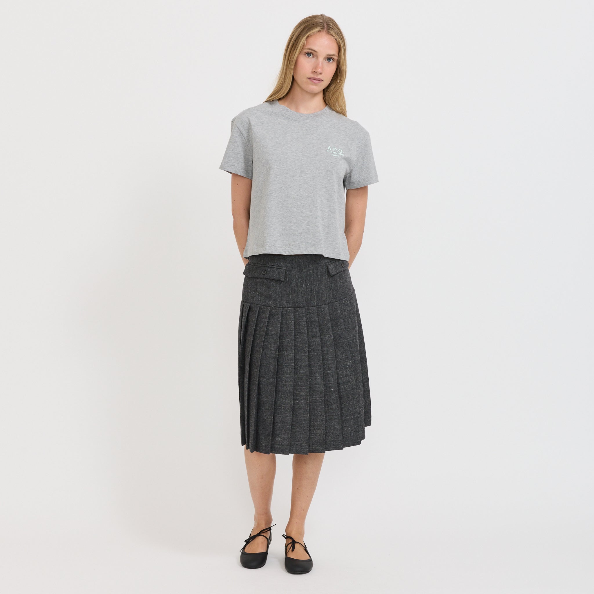 A.P.C. | Boxy Rue Madame T-Shirt Heather Grey/Water Green | Maplestore