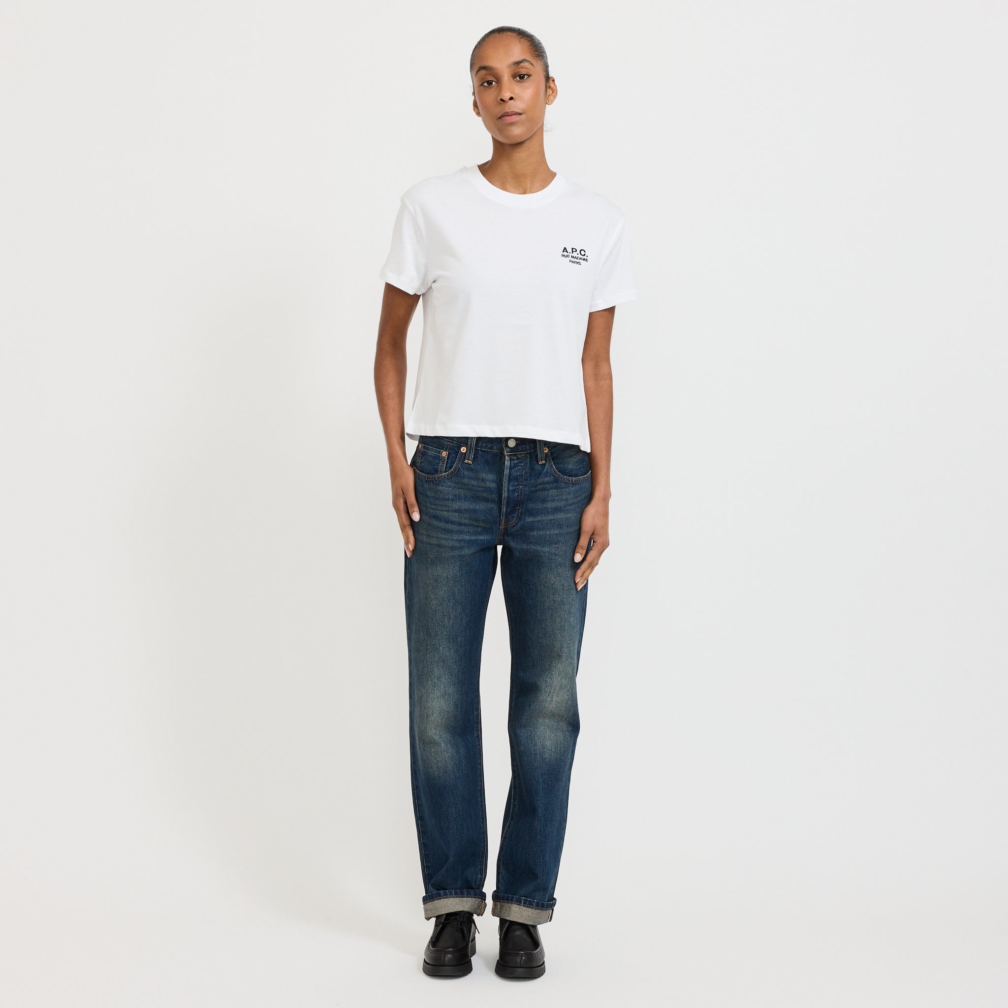 A.P.C. | Boxy Rue Madame T-Shirt White/Dark Navy | Maplestore