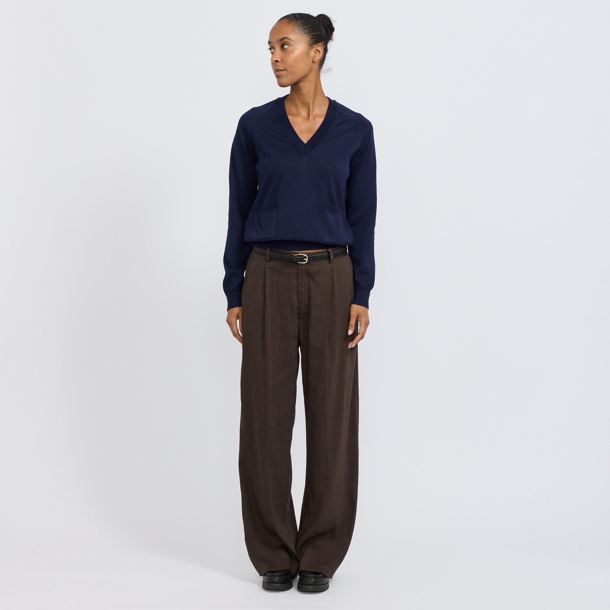 Leonie V-Neck Sweater Dark Navy