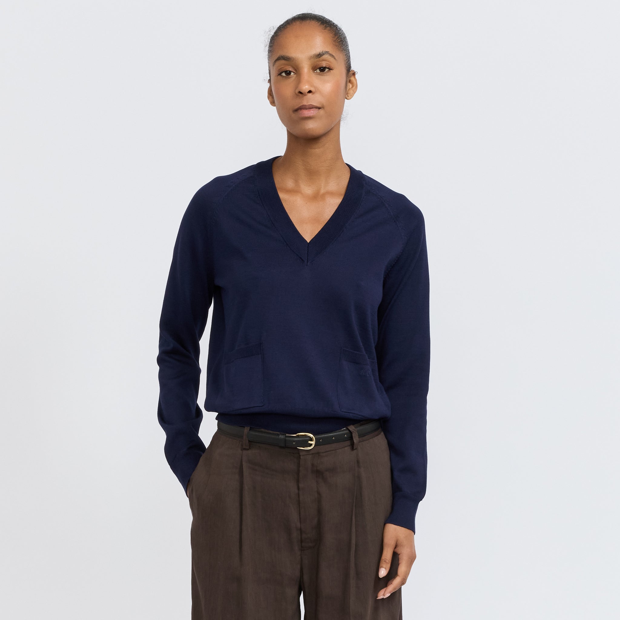 Leonie V-Neck Sweater Dark Navy