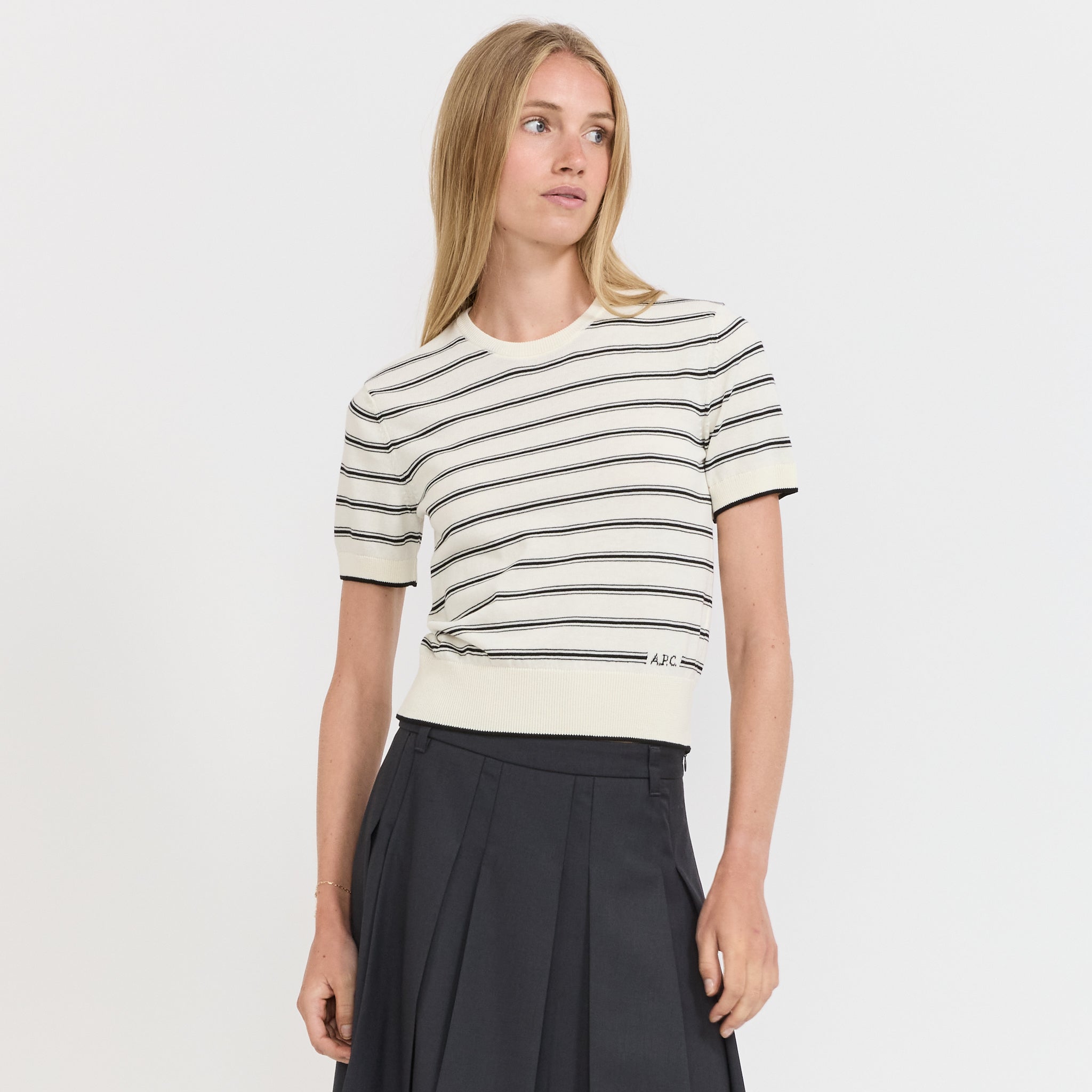A.P.C. | Striped Knit Top Ecru/Black | Maplestore