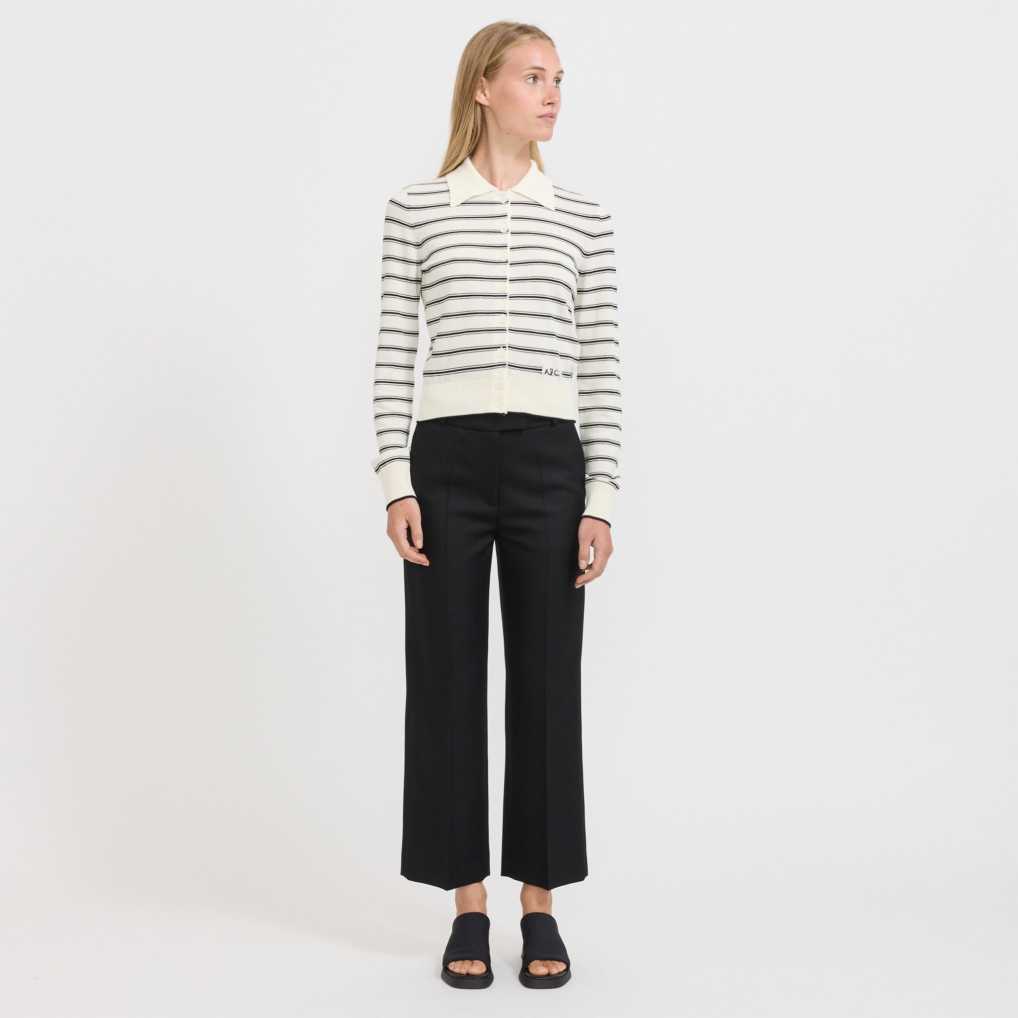 A.P.C. | Striped Knit Cardigan Ecru/Black | Maplestore