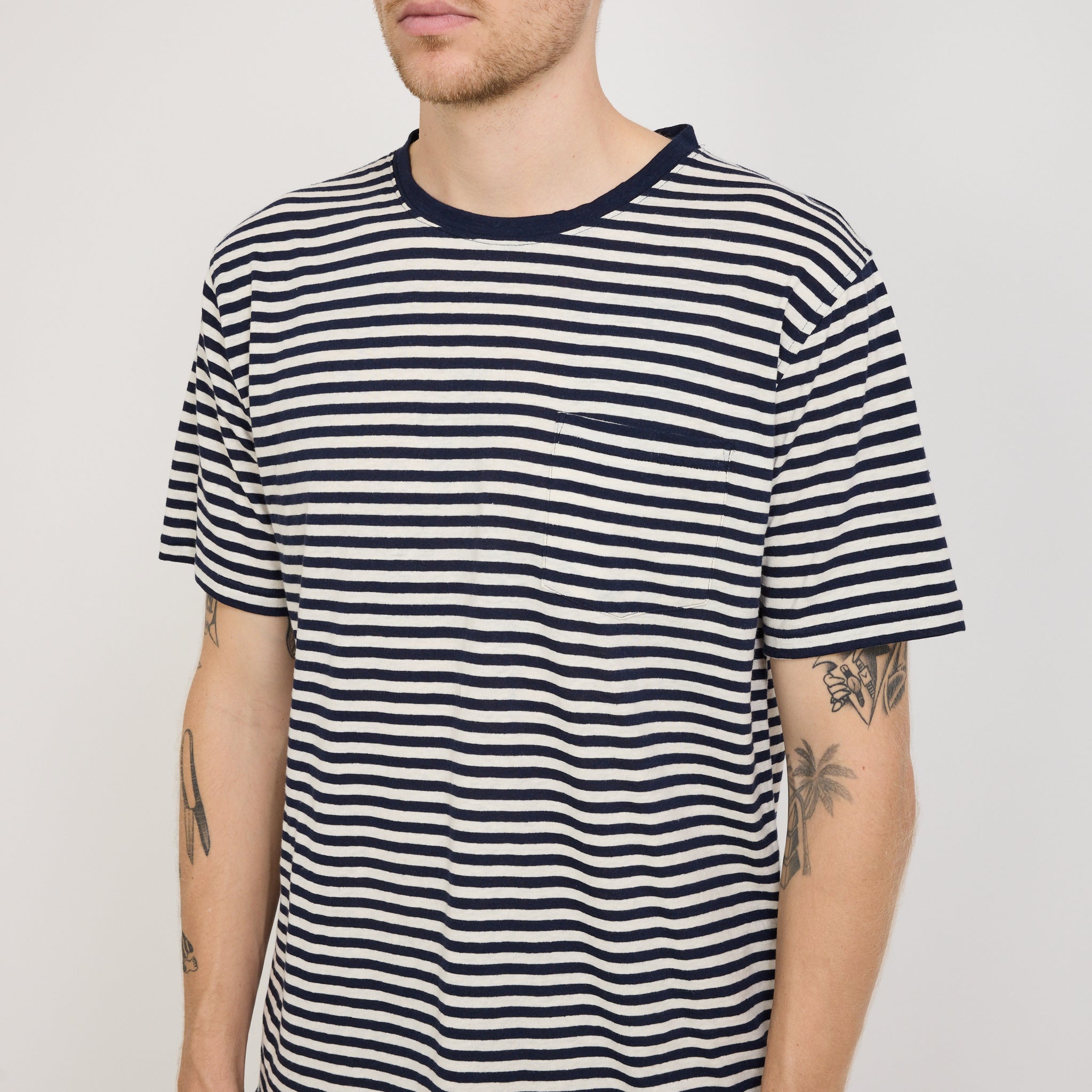 Armor Lux | Striped Heritage T-Shirt Marine Deep/Nature | Maplestore