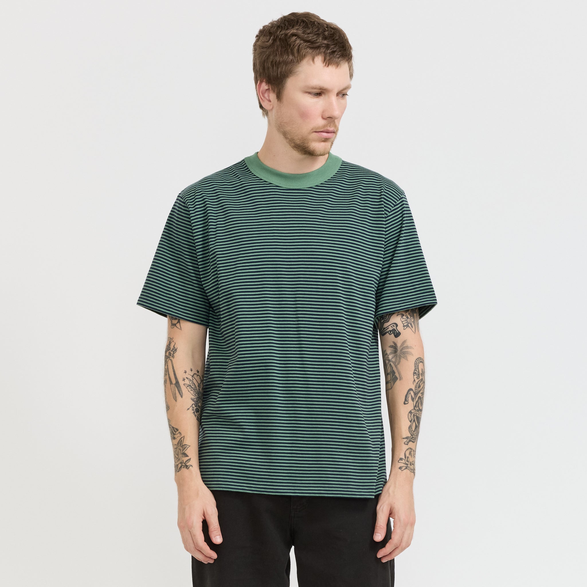 Armor Lux | Striped Heritage T-Shirt Ivy Green/Marine Deep Navy | Maplestore