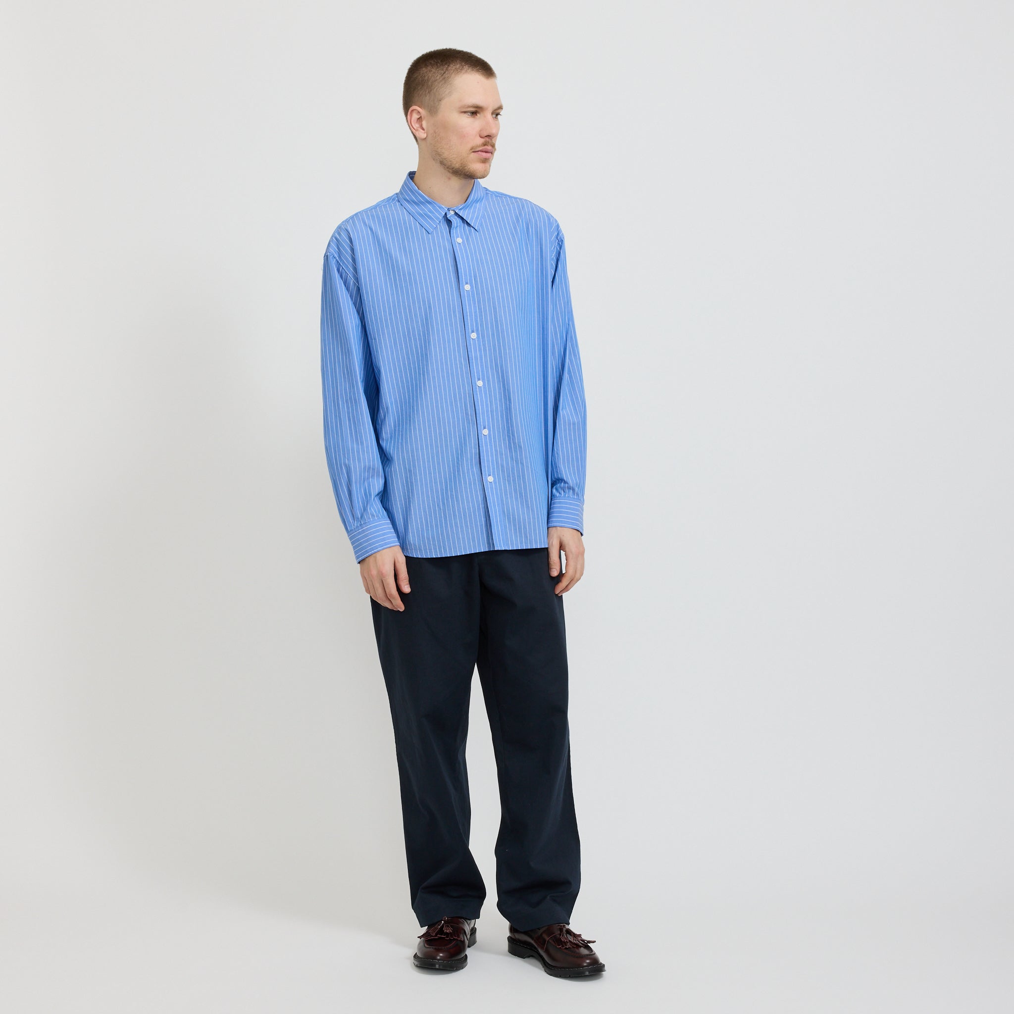 Caden Stripe Long Sleeve Shirt Blue/White