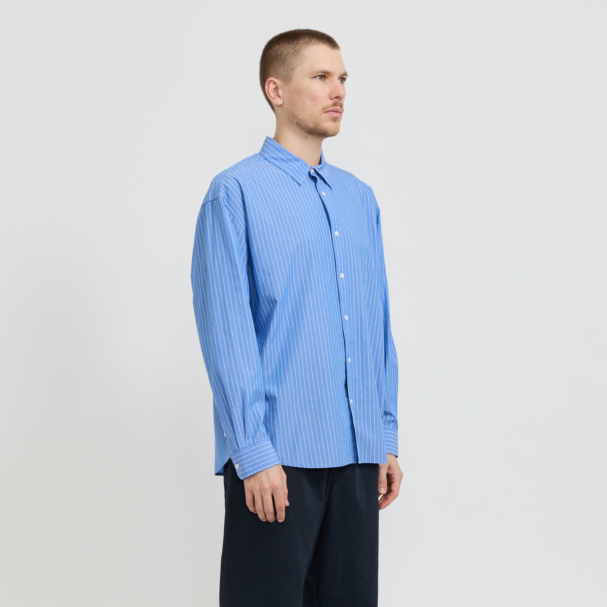 Caden Stripe Long Sleeve Shirt Blue/White