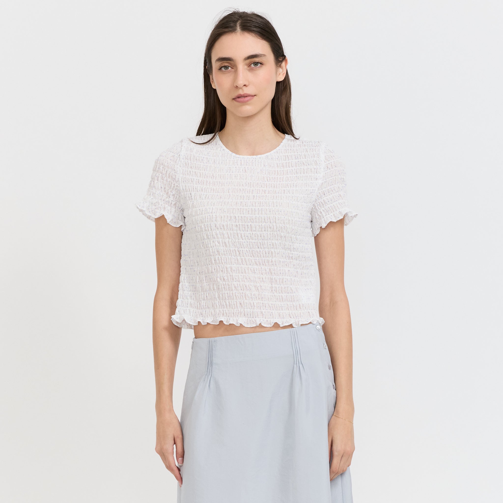 Smocked Sleeve Blouse White