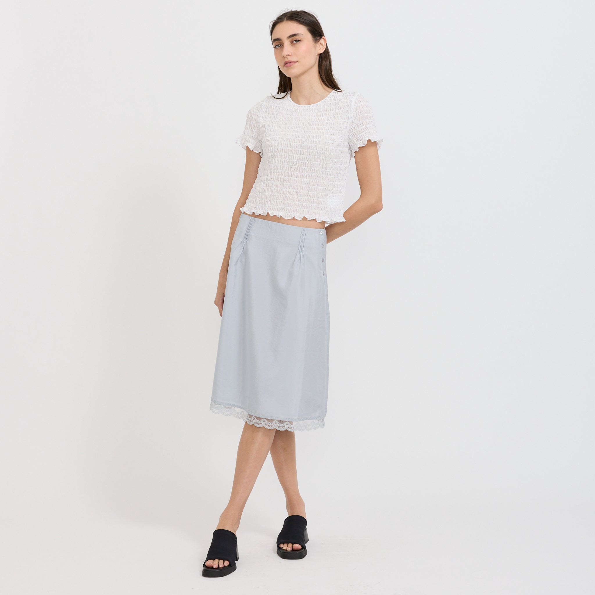 Smocked Sleeve Blouse White