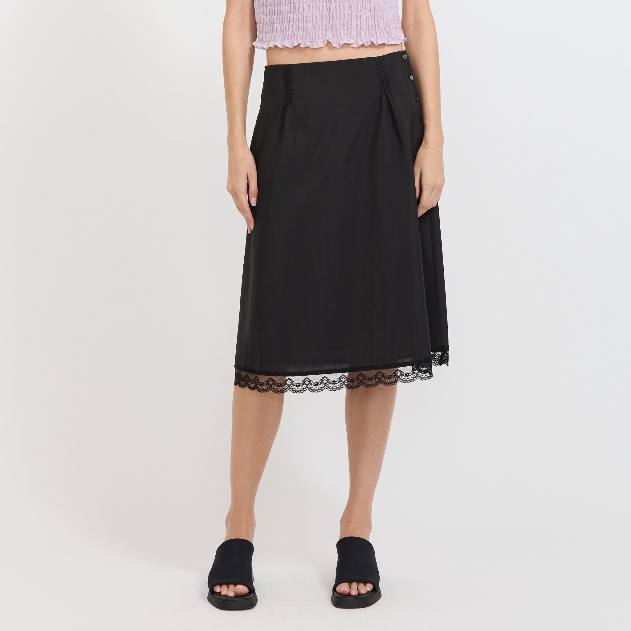 Stitch Lace Detail Skirt Black