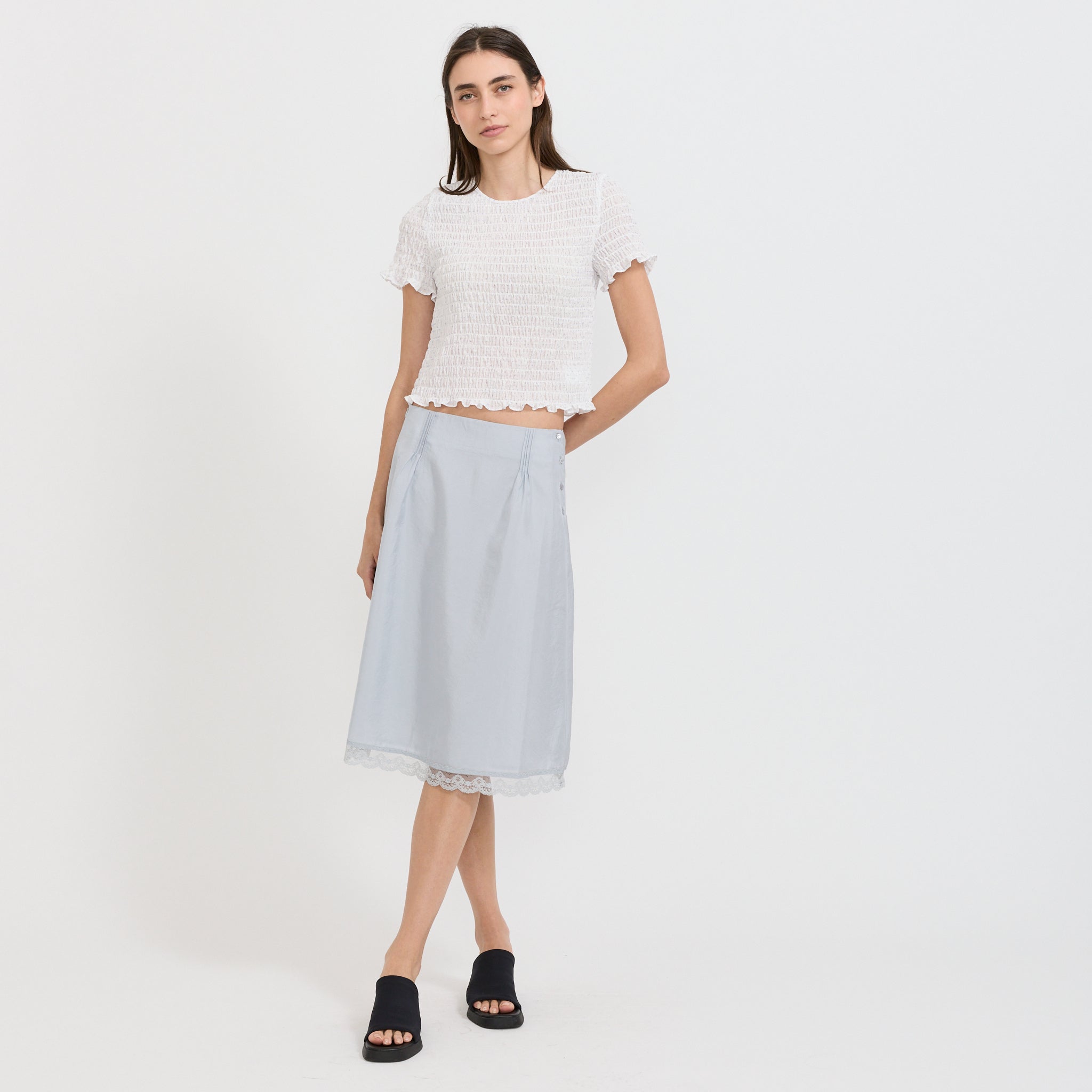 Stitch Lace Detail Skirt Light Blue