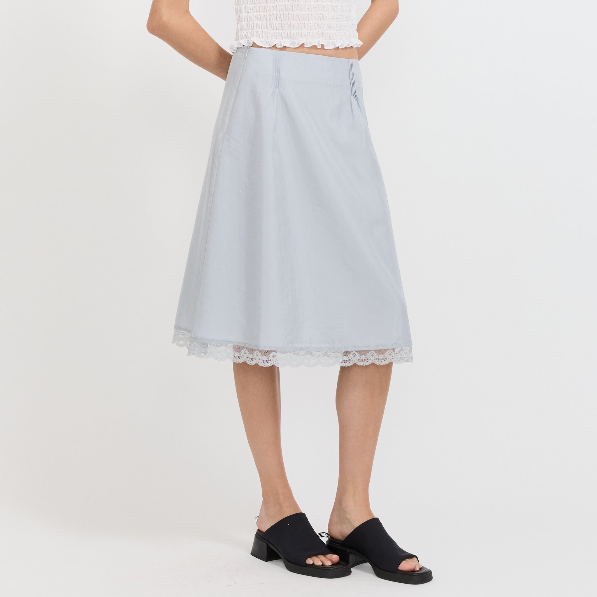Stitch Lace Detail Skirt Light Blue