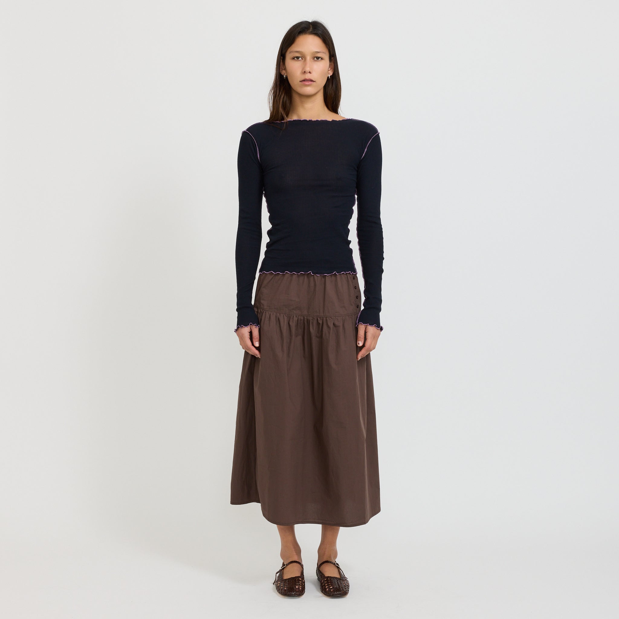 Baserange | Vein Long Sleeve Tee Murano Navy Undyed | Maplestore