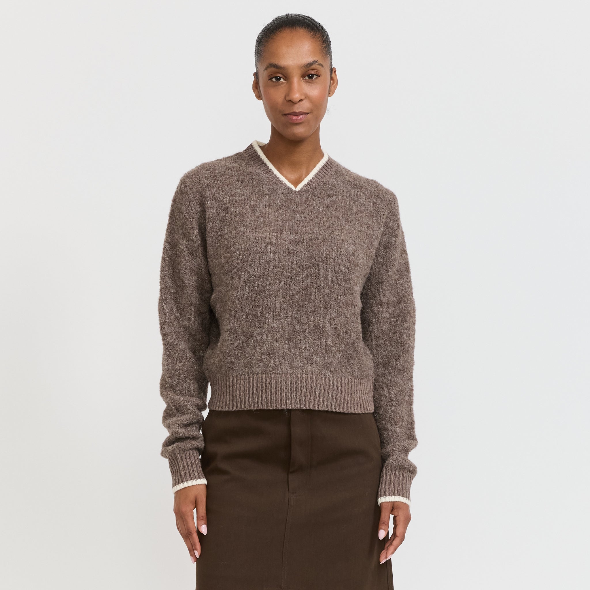 Bassike Wool Alpaca Contrast Knit Walnut | Maplestore