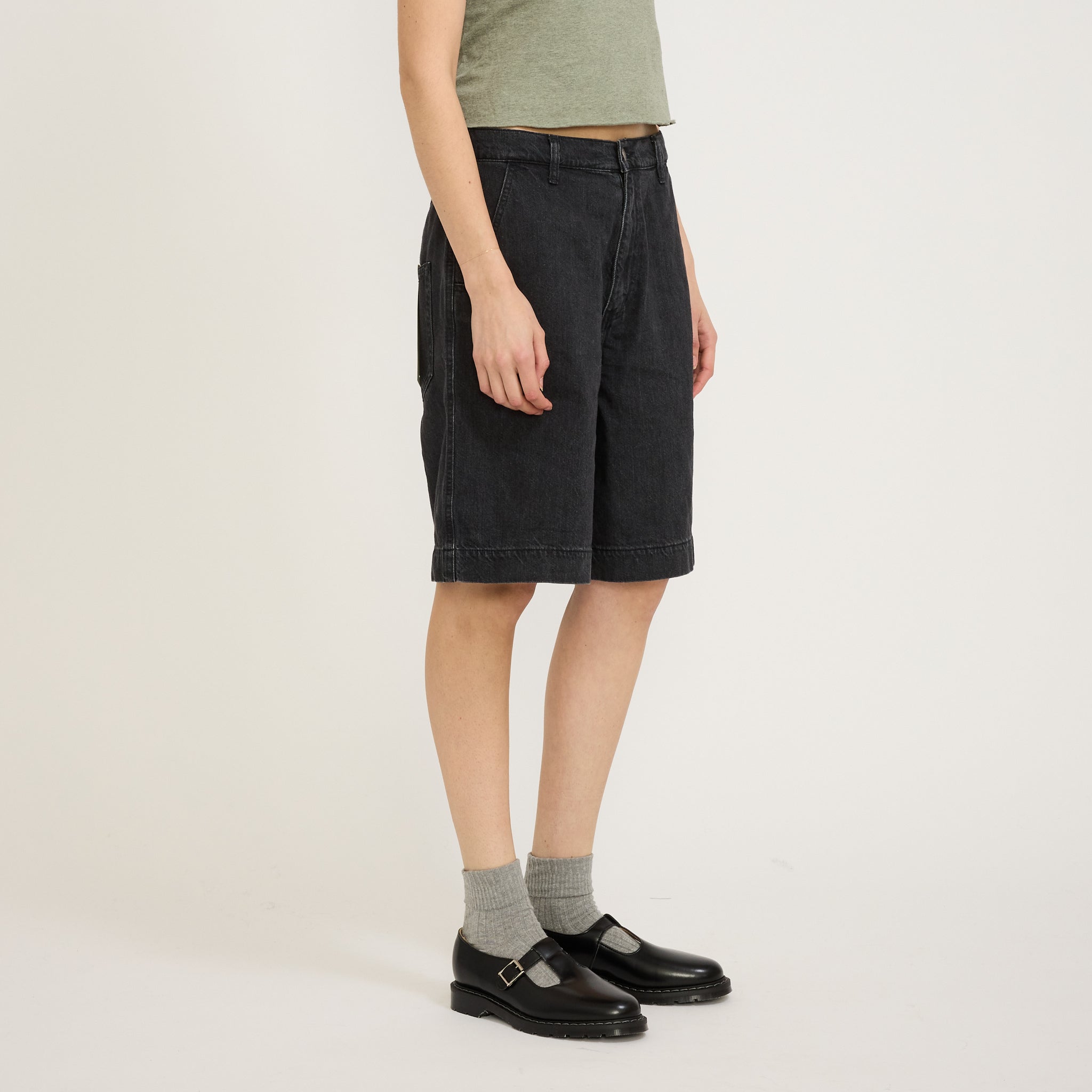 Bassike | Denim Bermuda Short Washed Black | Maplestore