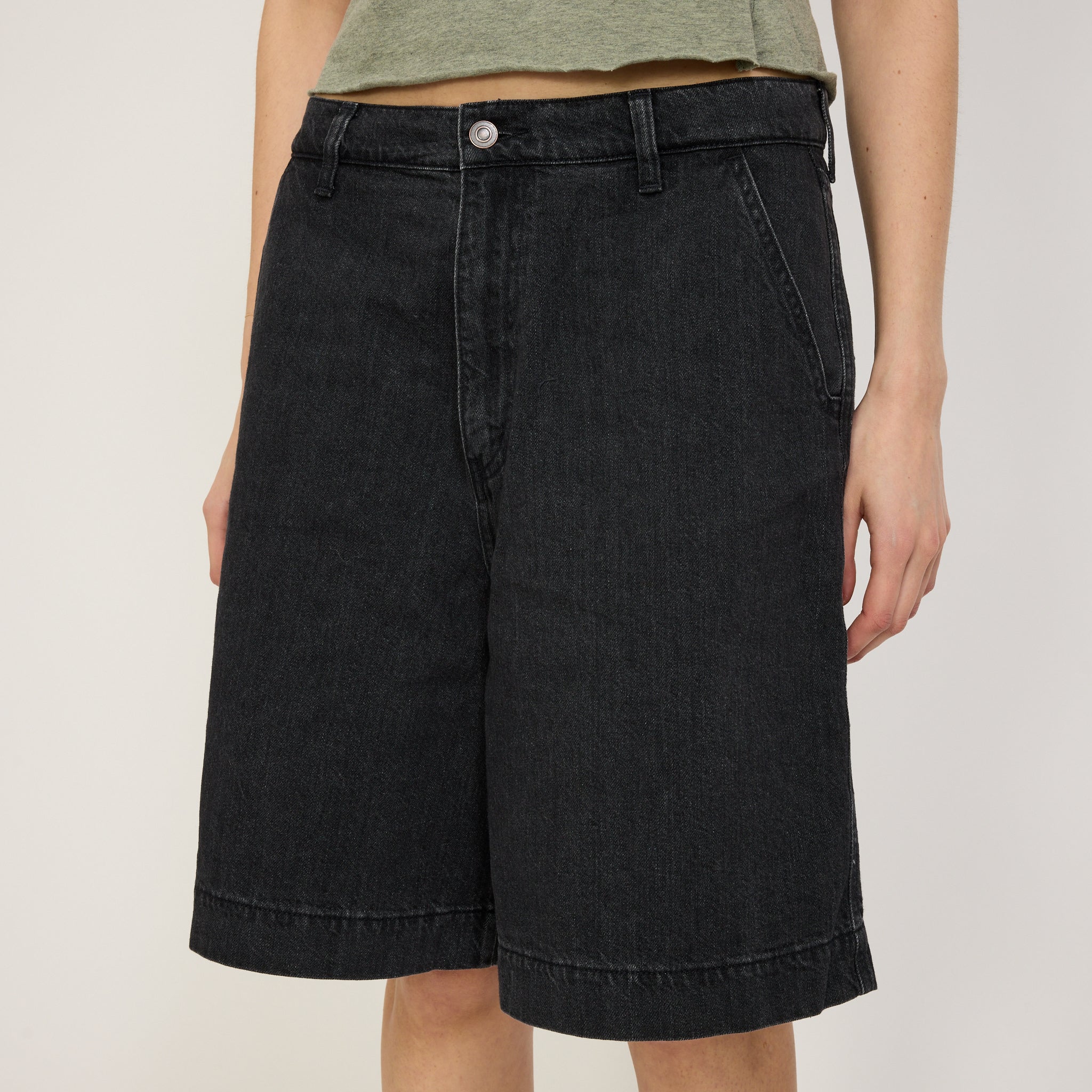 Bassike | Denim Bermuda Short Washed Black | Maplestore