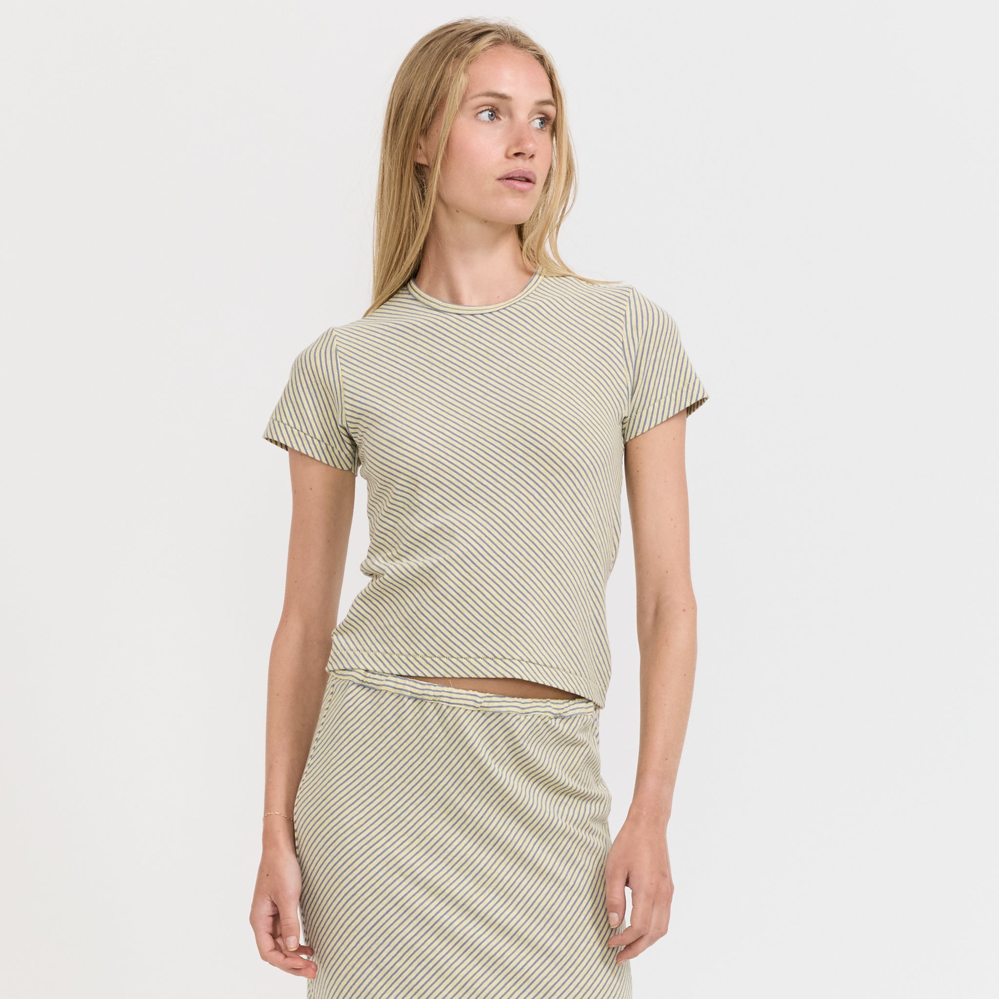 Bassike | Bias Stripe Baby Tee Yellow/Purple | Maplestore