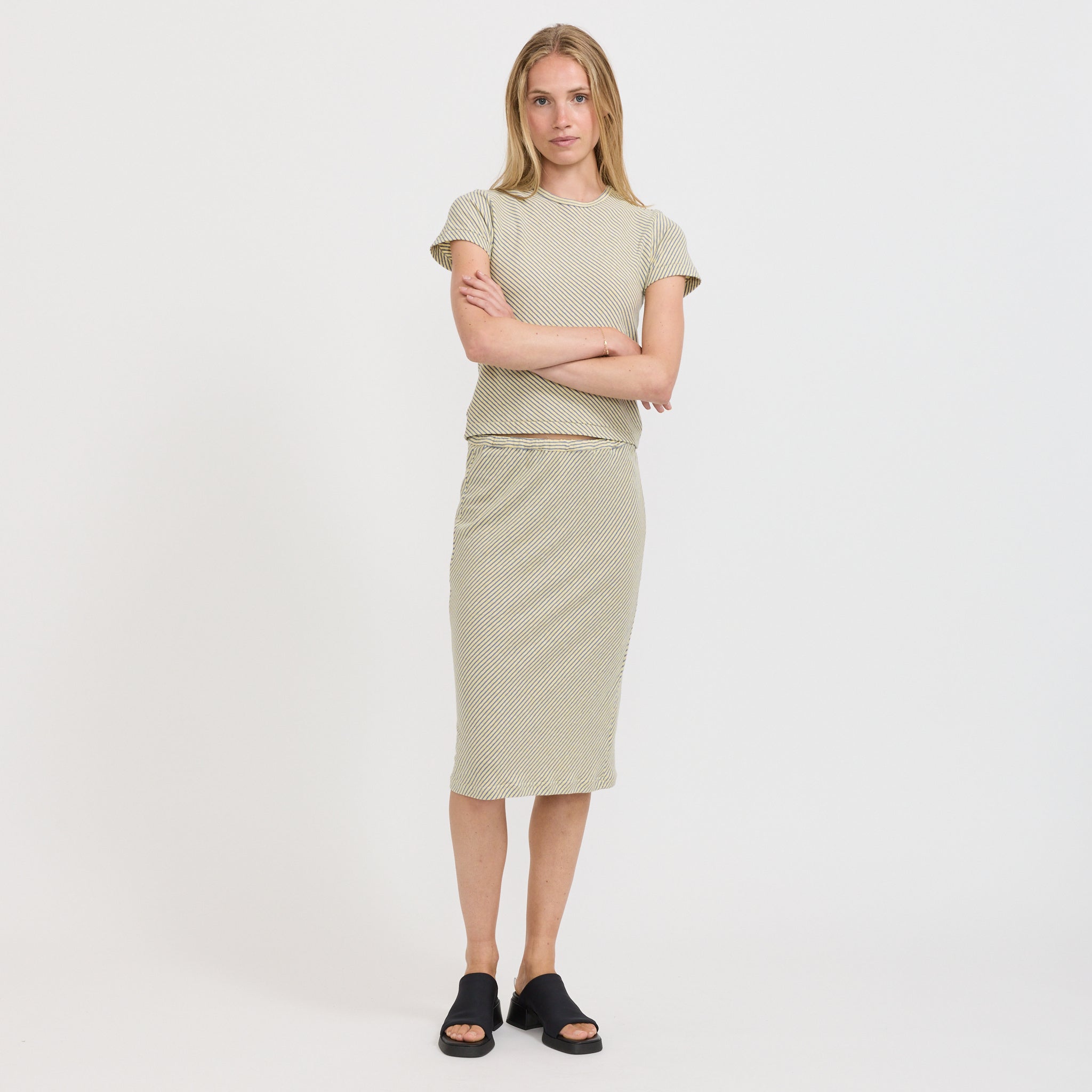 Bassike | Bias Stripe Baby Tee Yellow/Purple | Maplestore