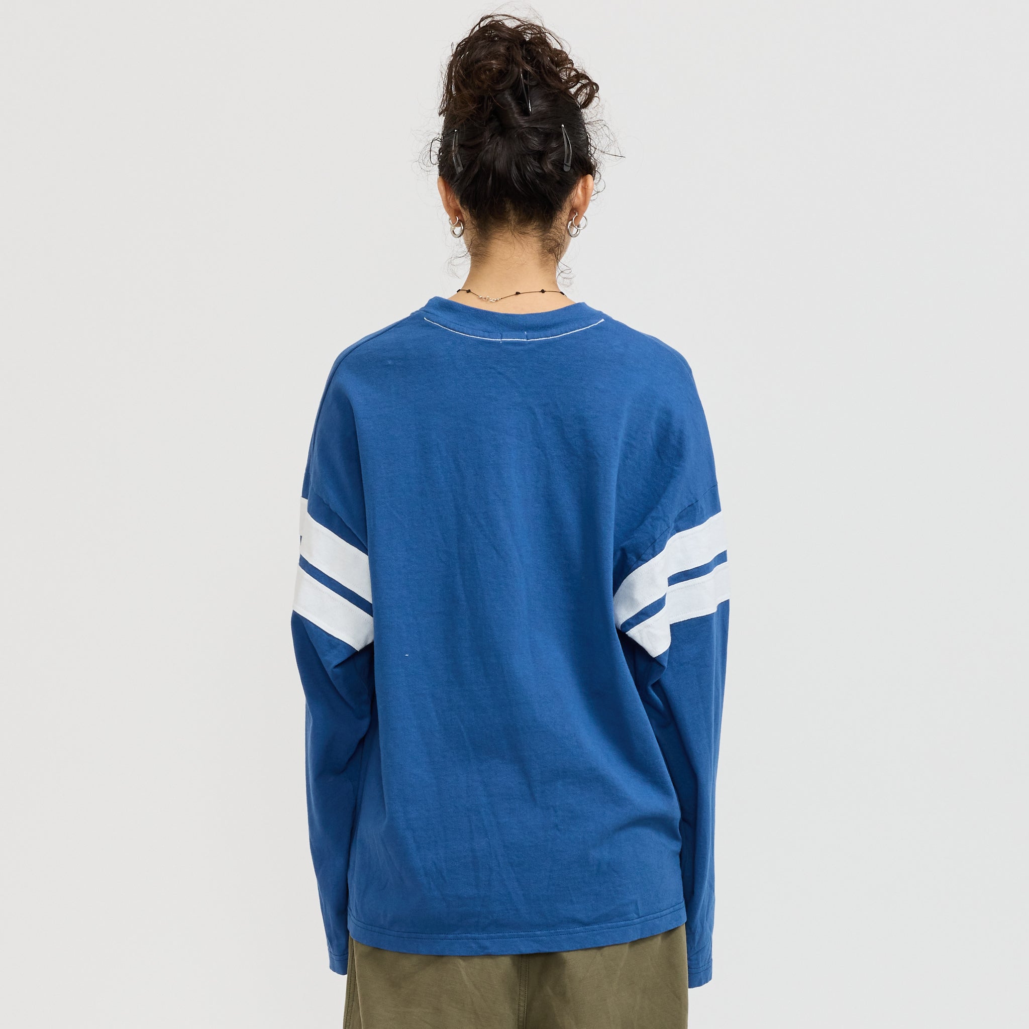 Boxy Rib Insert L/S T-Shirt Marine Blue/White