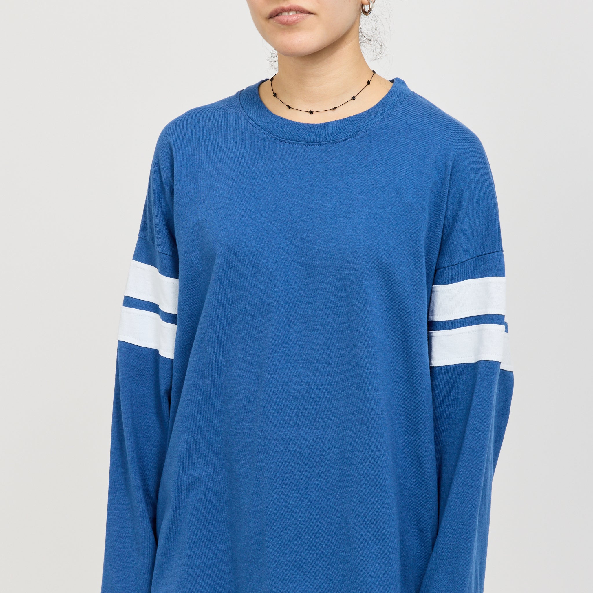 Boxy Rib Insert L/S T-Shirt Marine Blue/White