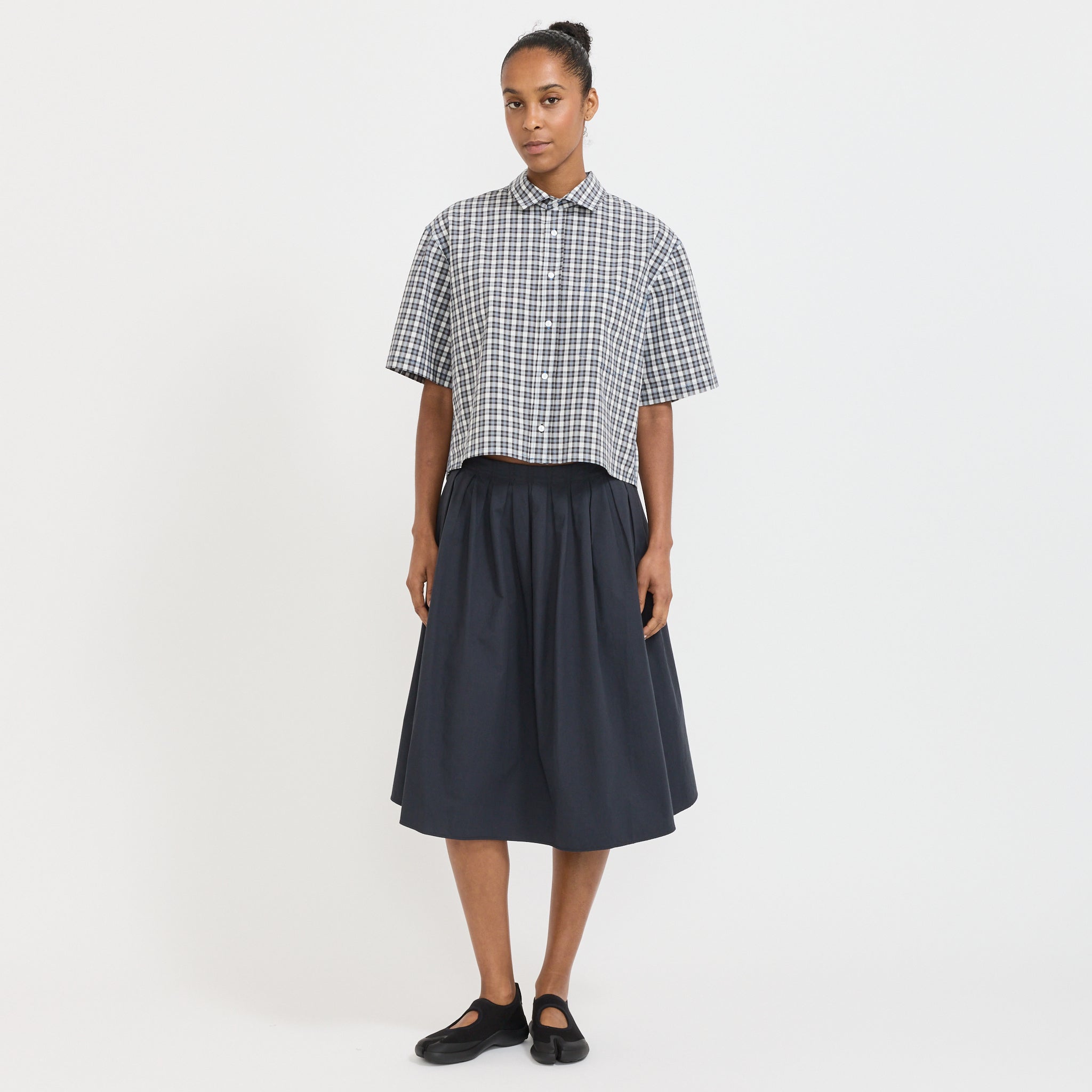 Check Cropped Shirt Blue Check