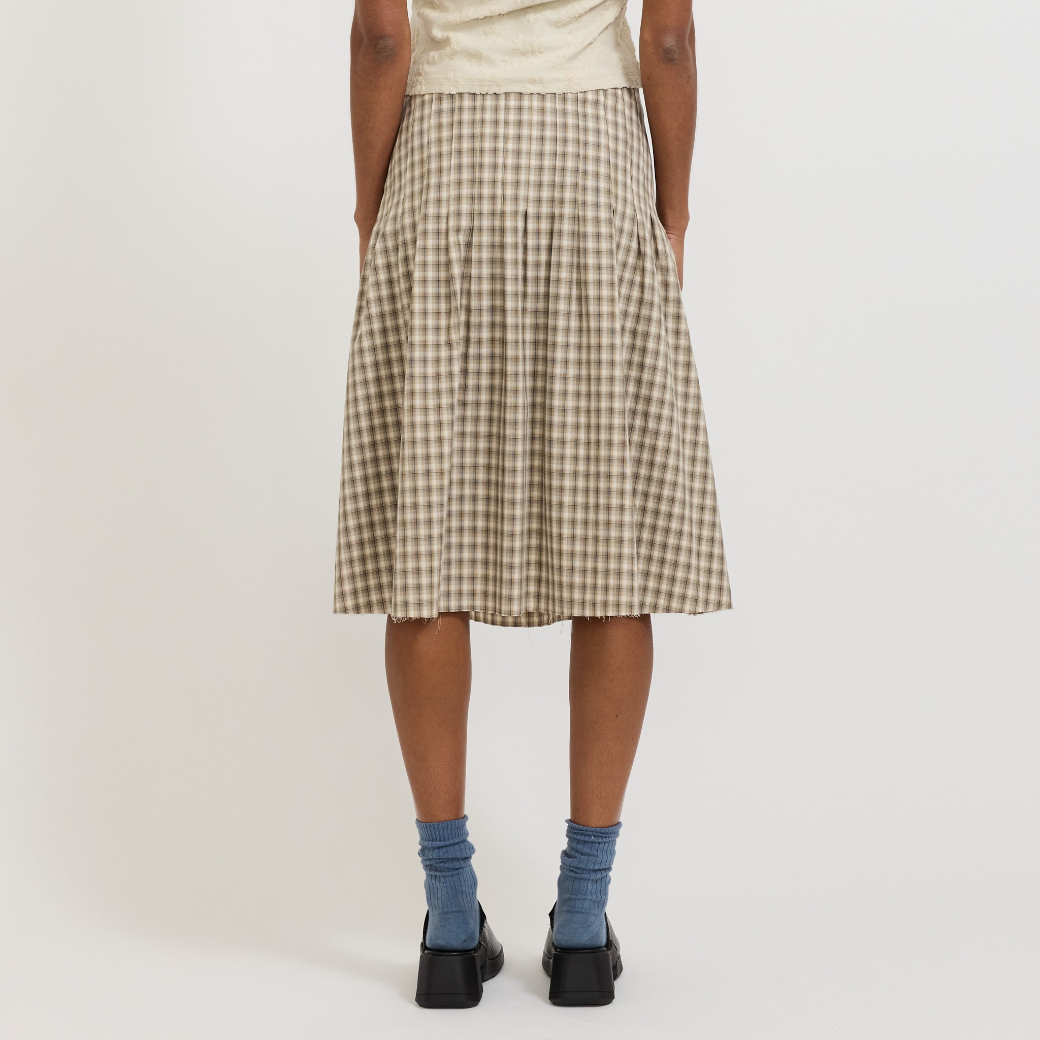Bassike | Check Pleat Pinstitch Skirt Taupe/Natural Check | Maplestore