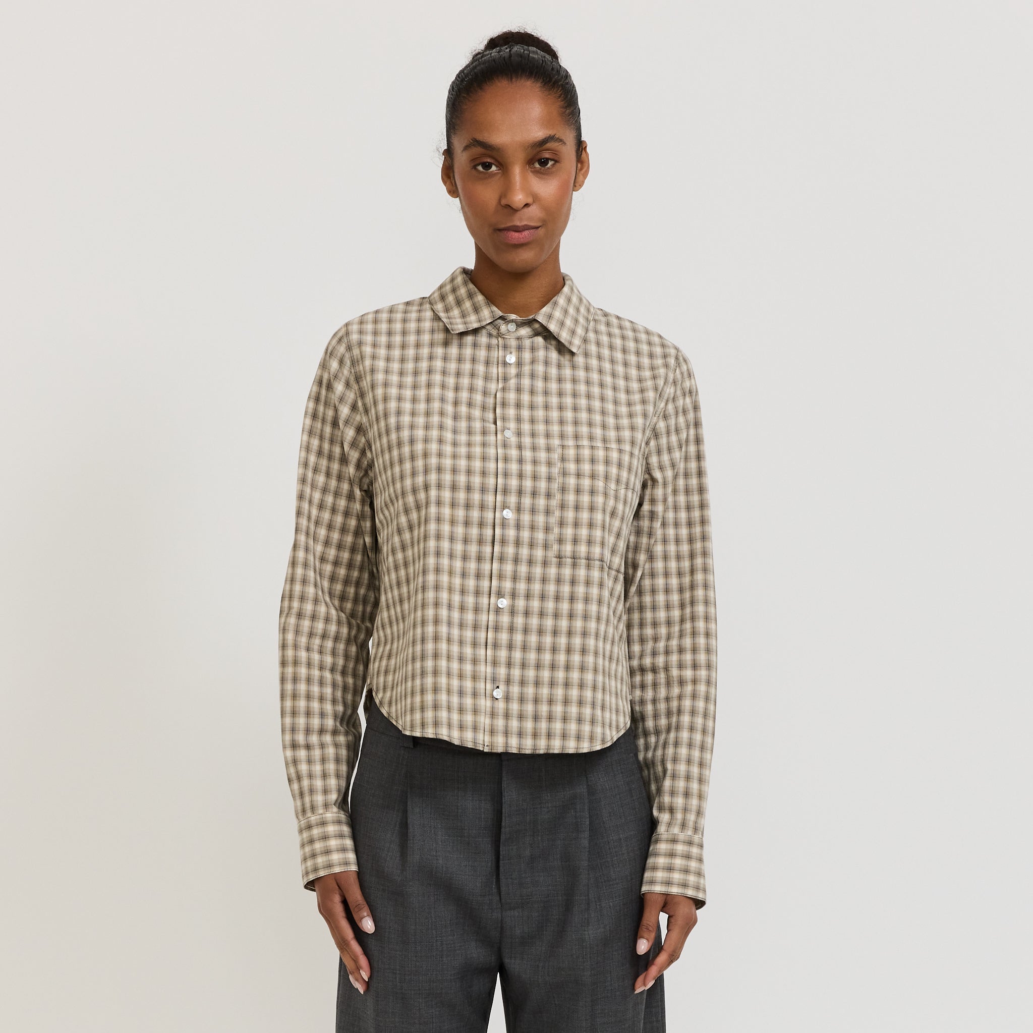 Bassike | Cotton Check Western Shirt Taupe/Natural Check | Maplestore