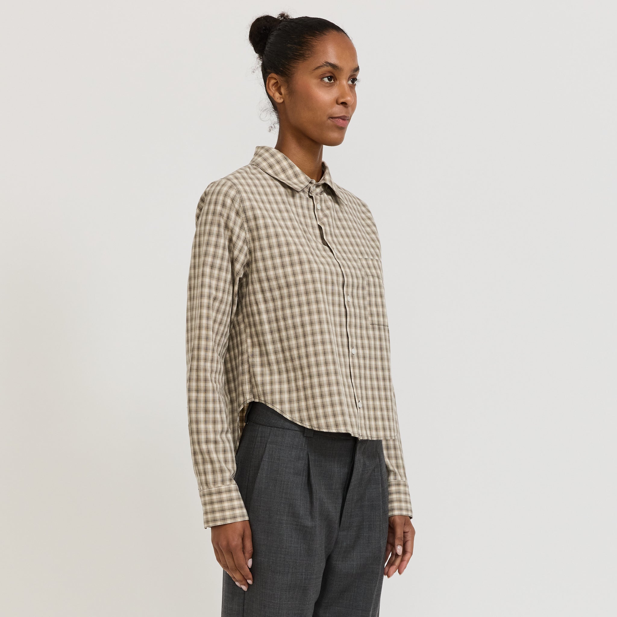 Bassike | Cotton Check Western Shirt Taupe/Natural Check | Maplestore