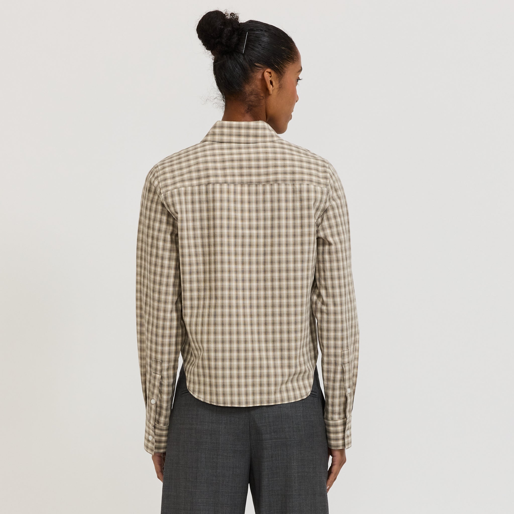Bassike | Cotton Check Western Shirt Taupe/Natural Check | Maplestore