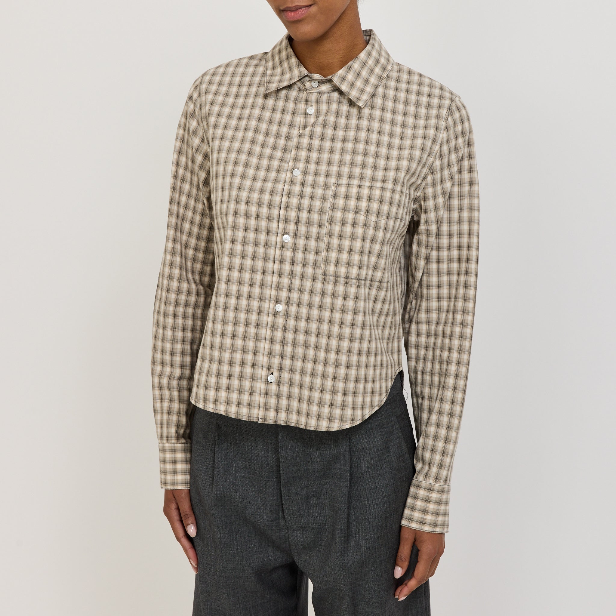 Bassike | Cotton Check Western Shirt Taupe/Natural Check | Maplestore
