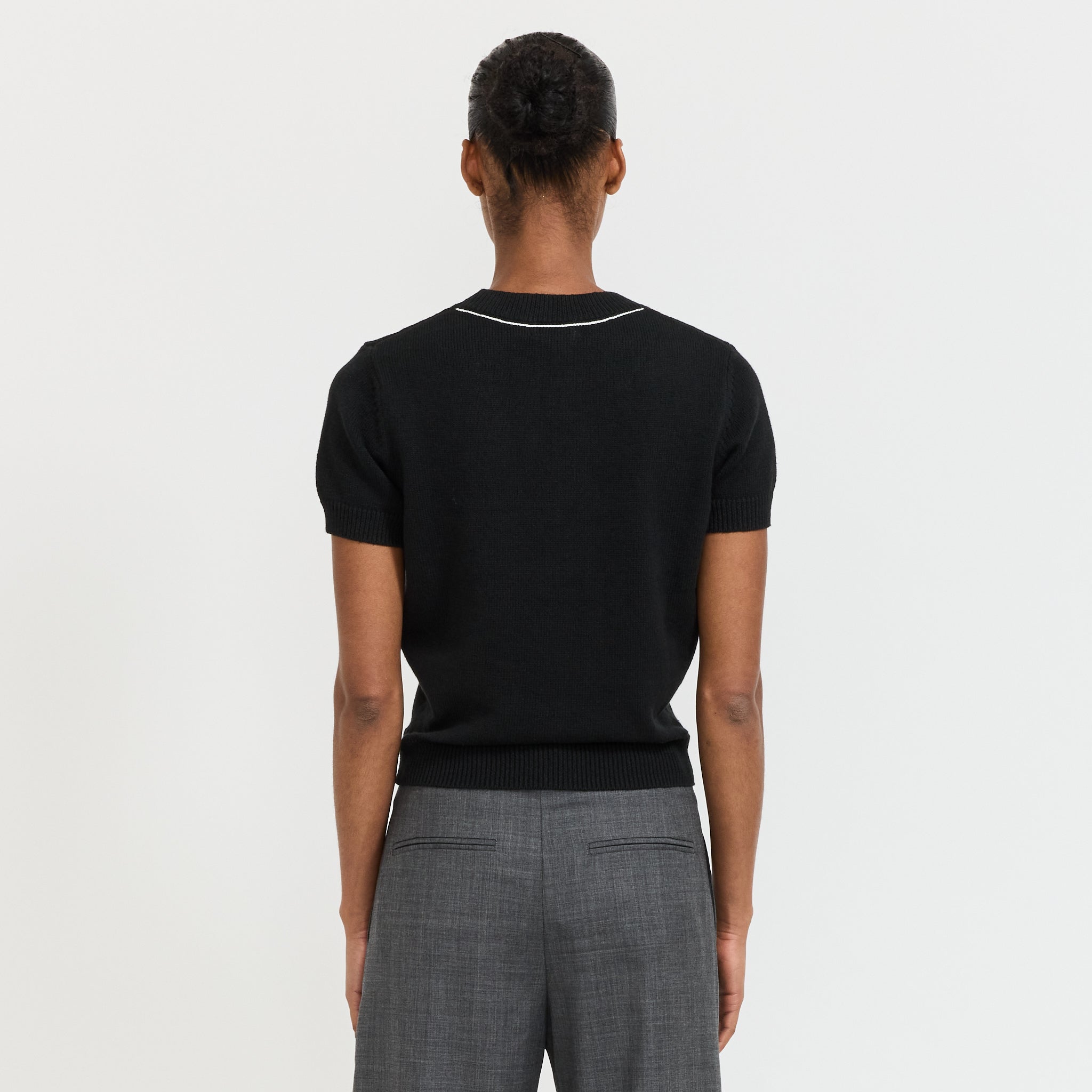Cotton Linen Slim S/S Knit Black