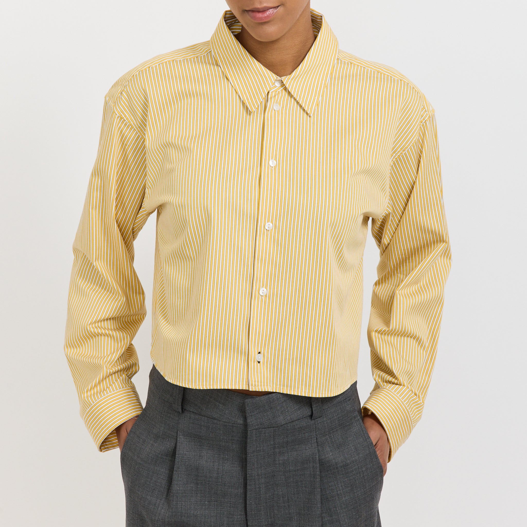 Cropped Boxy Stripe Shirt Yellow Stripe