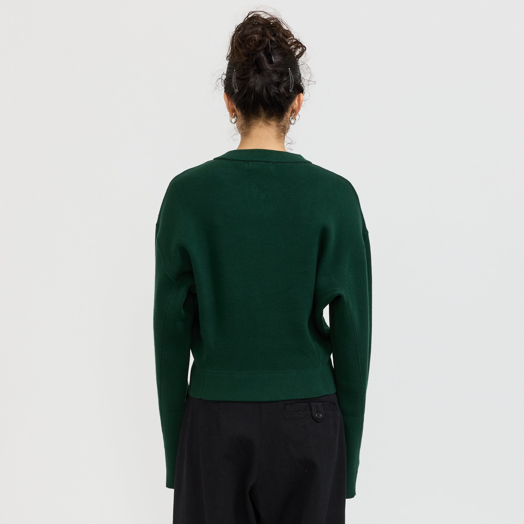 Bassike | Cropped Knitted Zip Through Dark Green | Maplestore