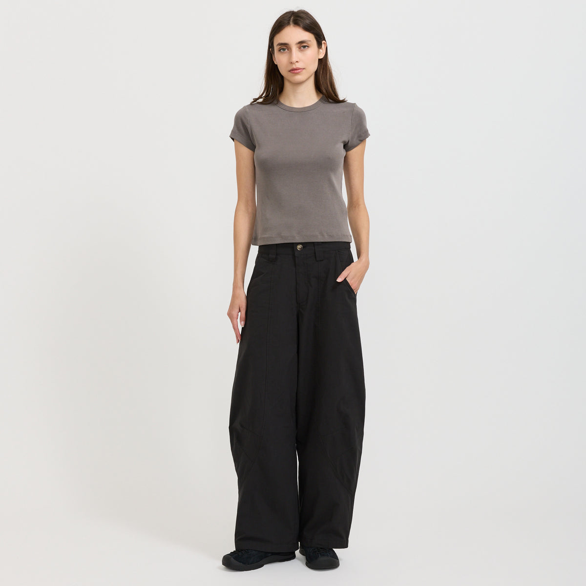 Crushed Cotton Barrel Pant Black