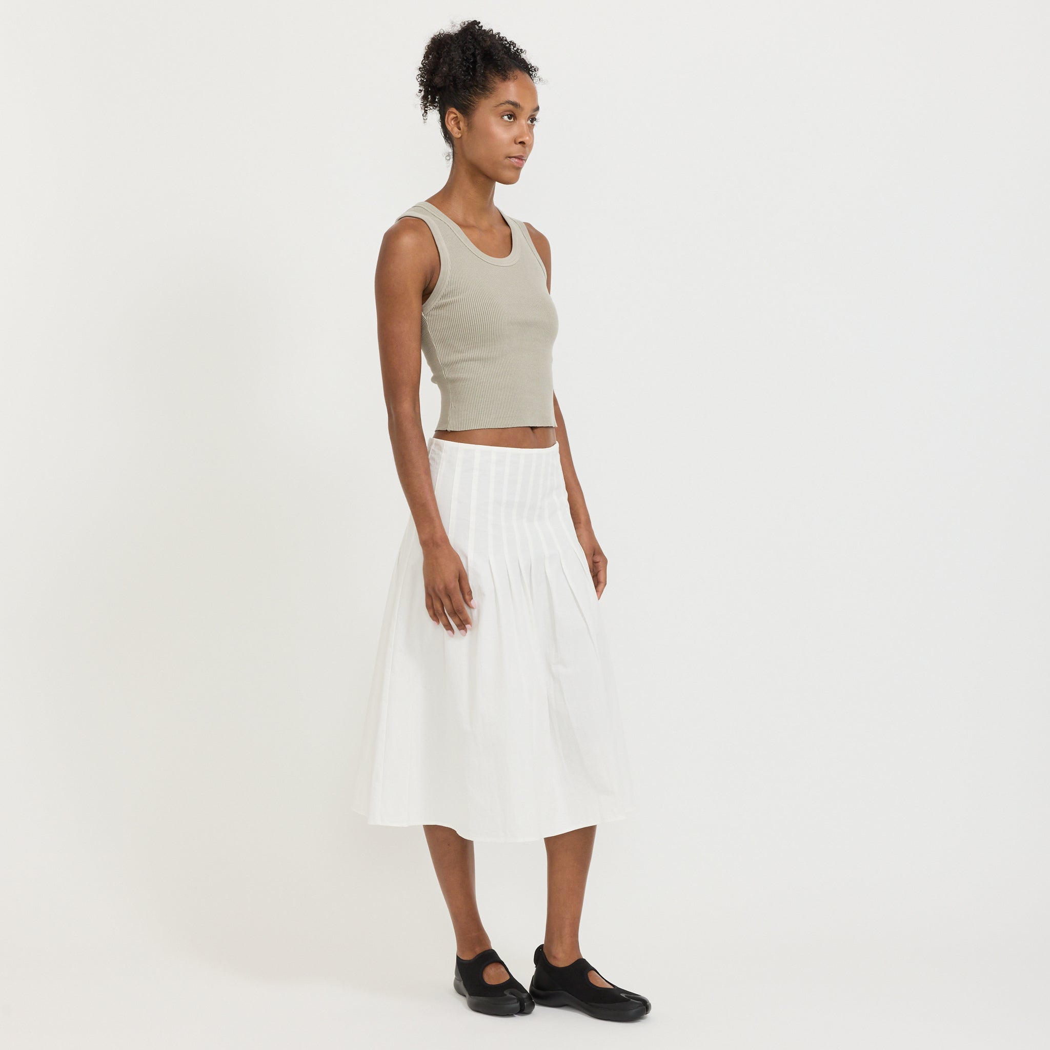 Crushed Cotton Pleated Skirt Natural