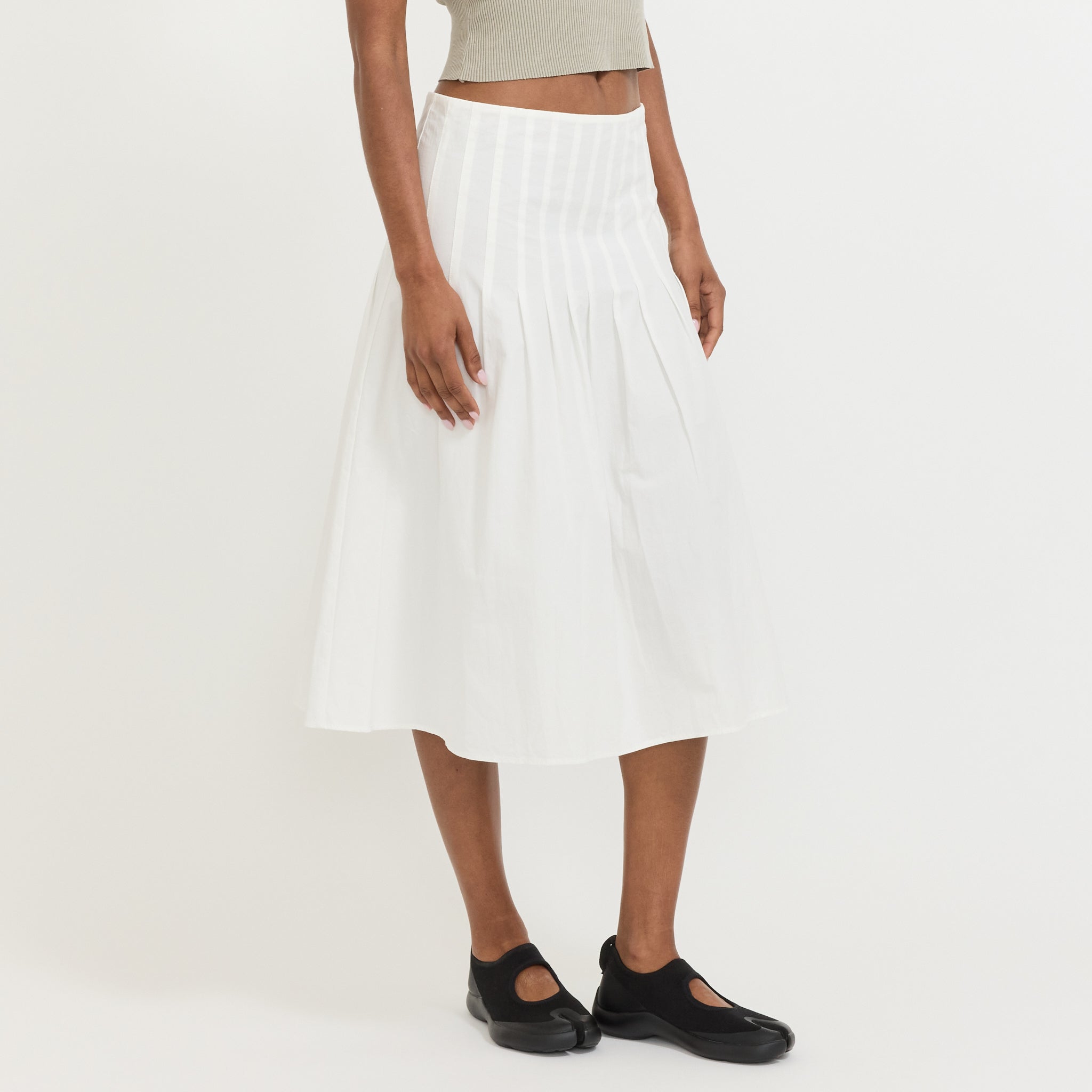 Crushed Cotton Pleated Skirt Natural