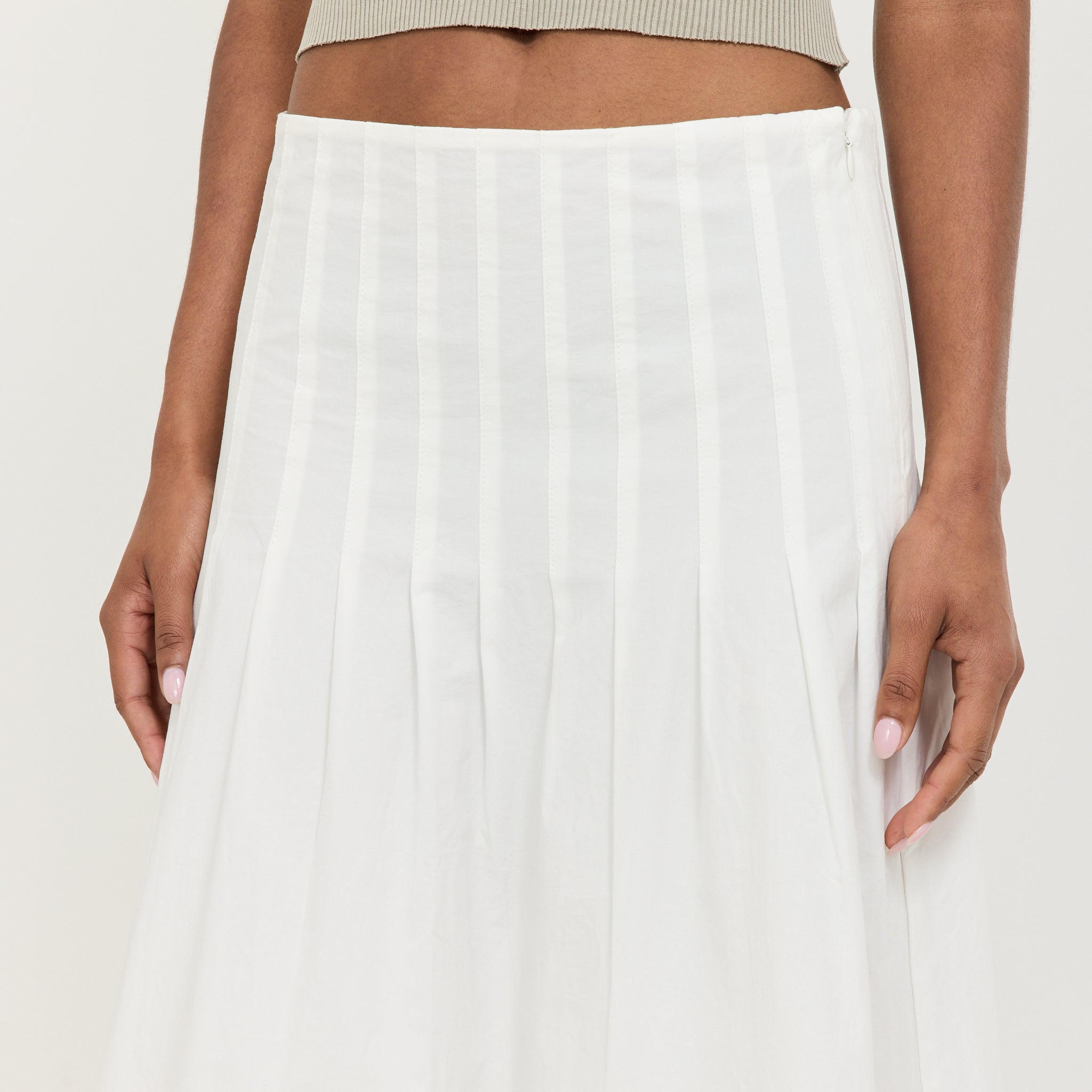 Crushed Cotton Pleated Skirt Natural
