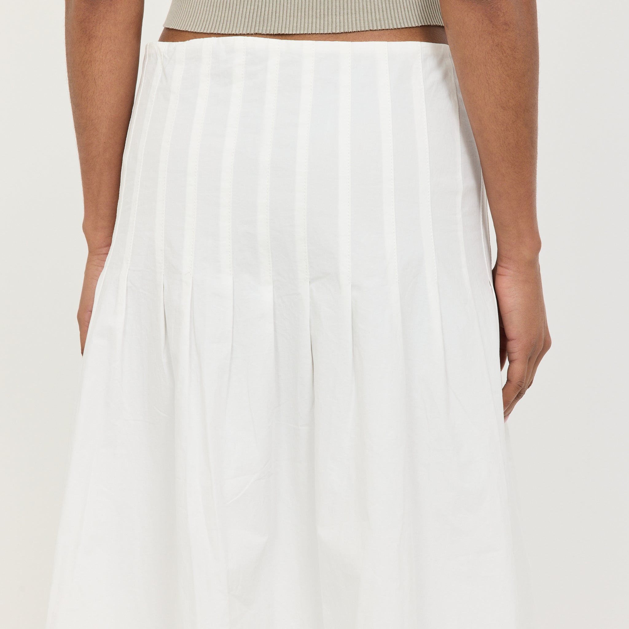Crushed Cotton Pleated Skirt Natural