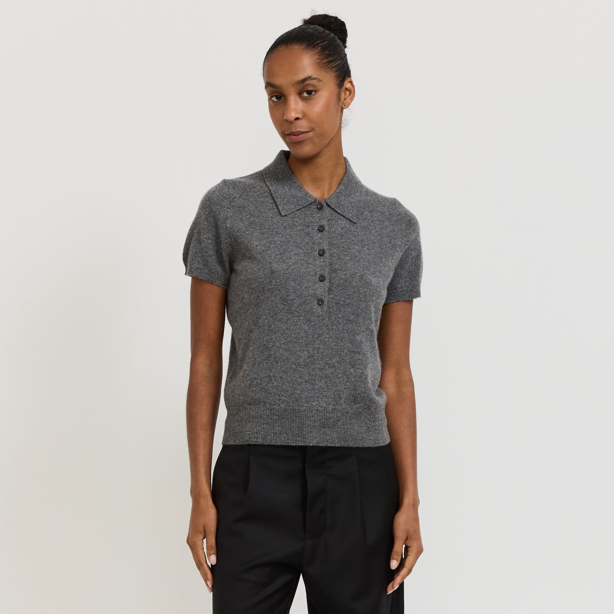 Bassike | Wool Cashmere Slim Fit Polo Dark Charcoal | Maplestore