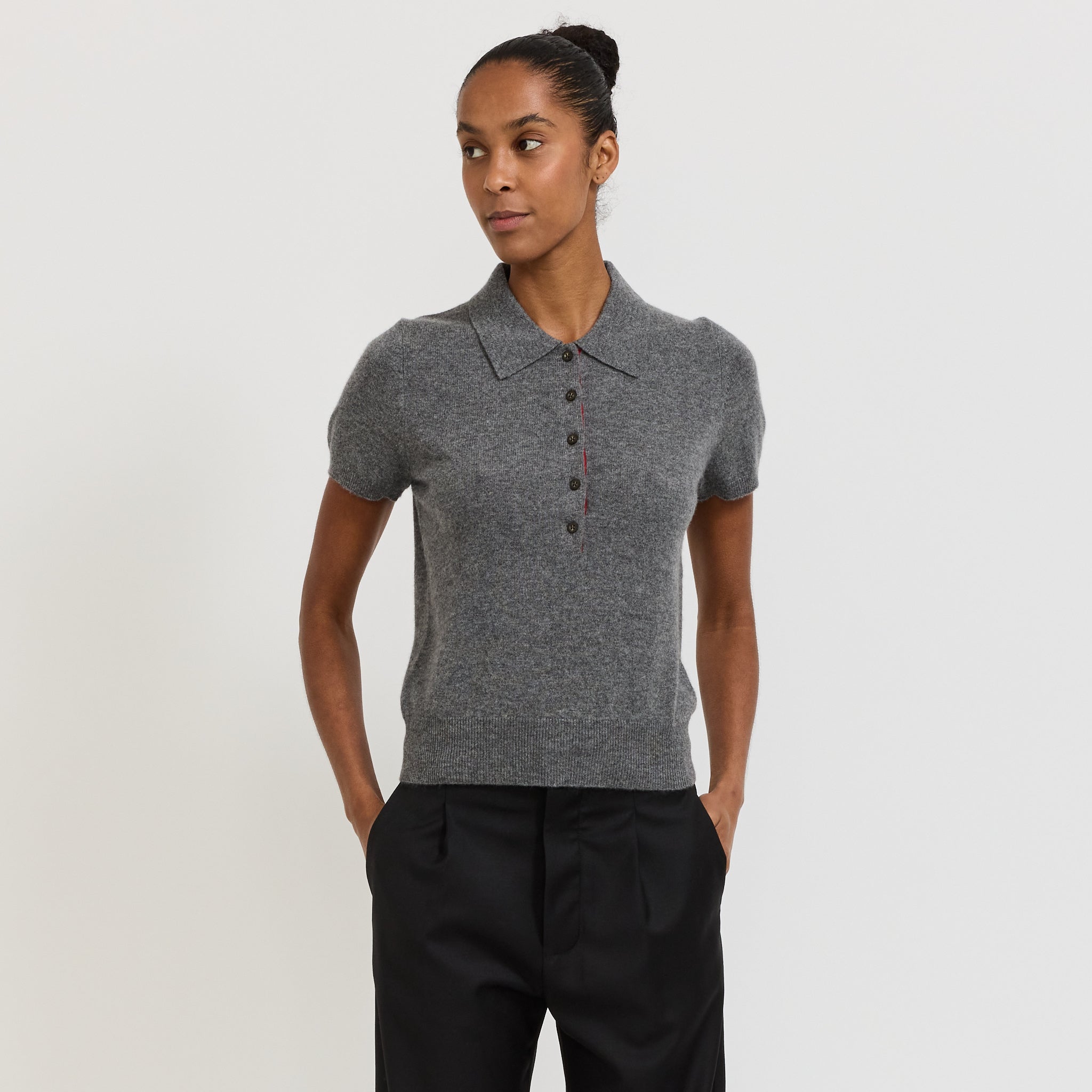 Bassike | Wool Cashmere Slim Fit Polo Dark Charcoal | Maplestore