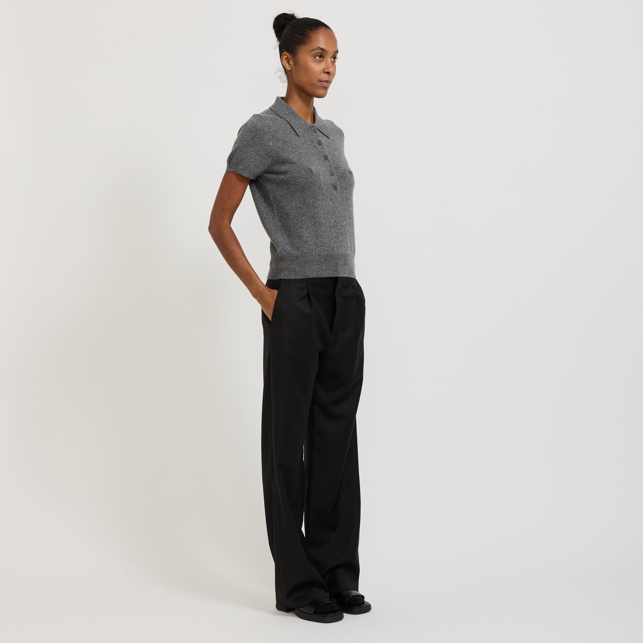 Bassike | Wool Cashmere Slim Fit Polo Dark Charcoal | Maplestore