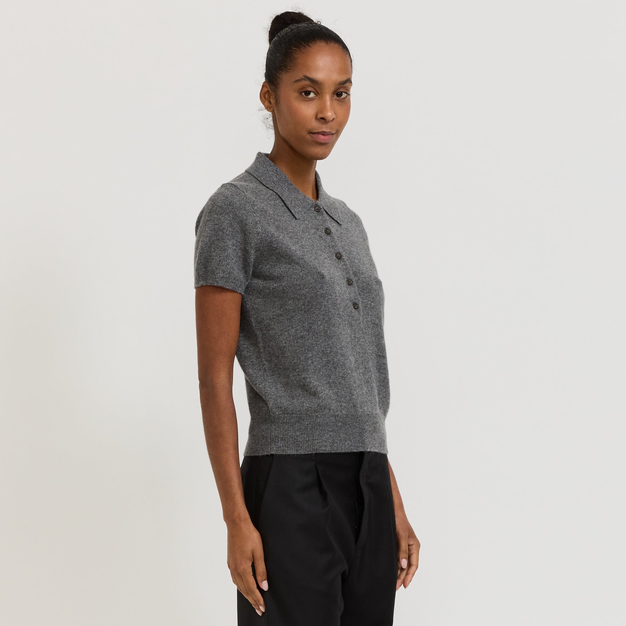 Bassike | Wool Cashmere Slim Fit Polo Dark Charcoal | Maplestore