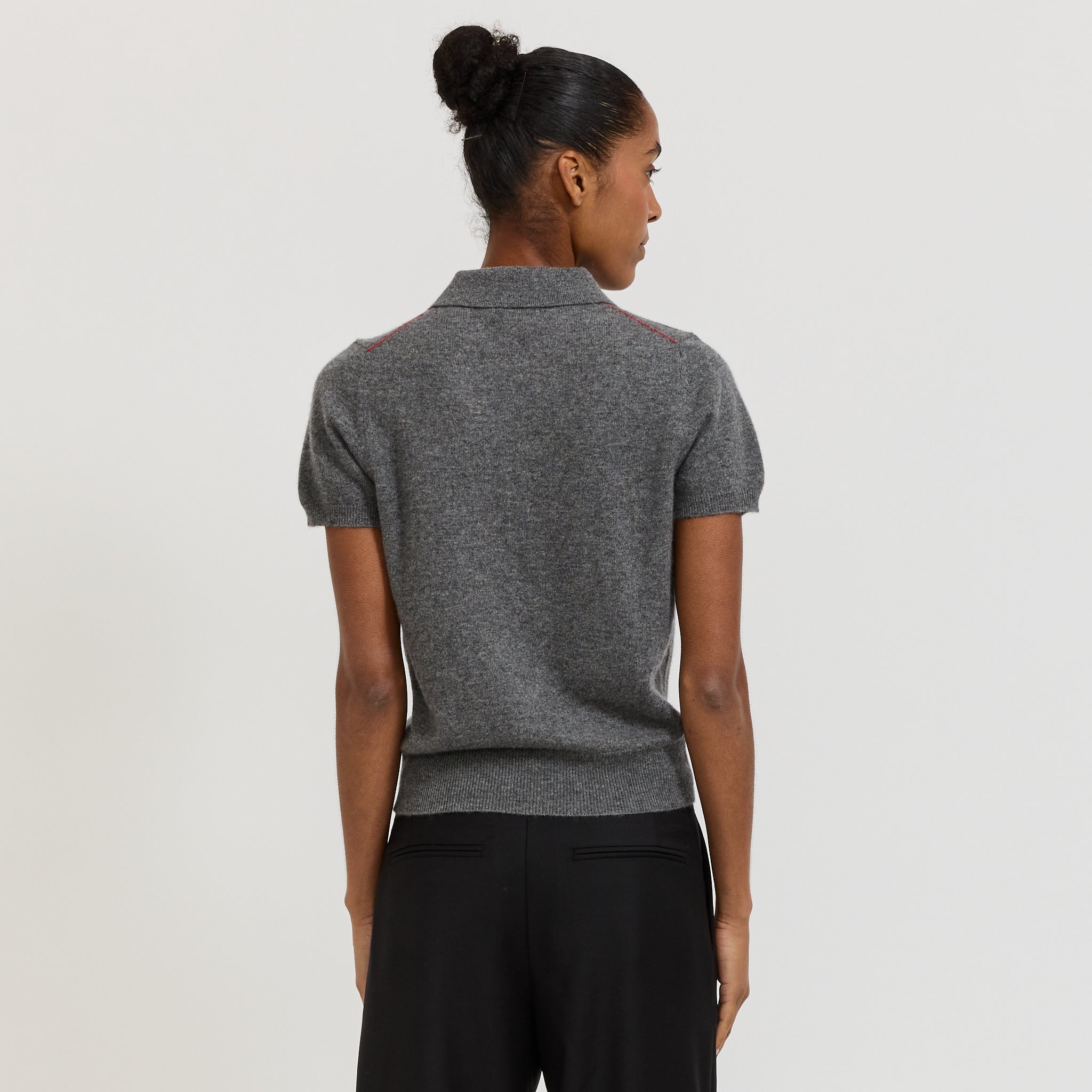 Bassike | Wool Cashmere Slim Fit Polo Dark Charcoal | Maplestore