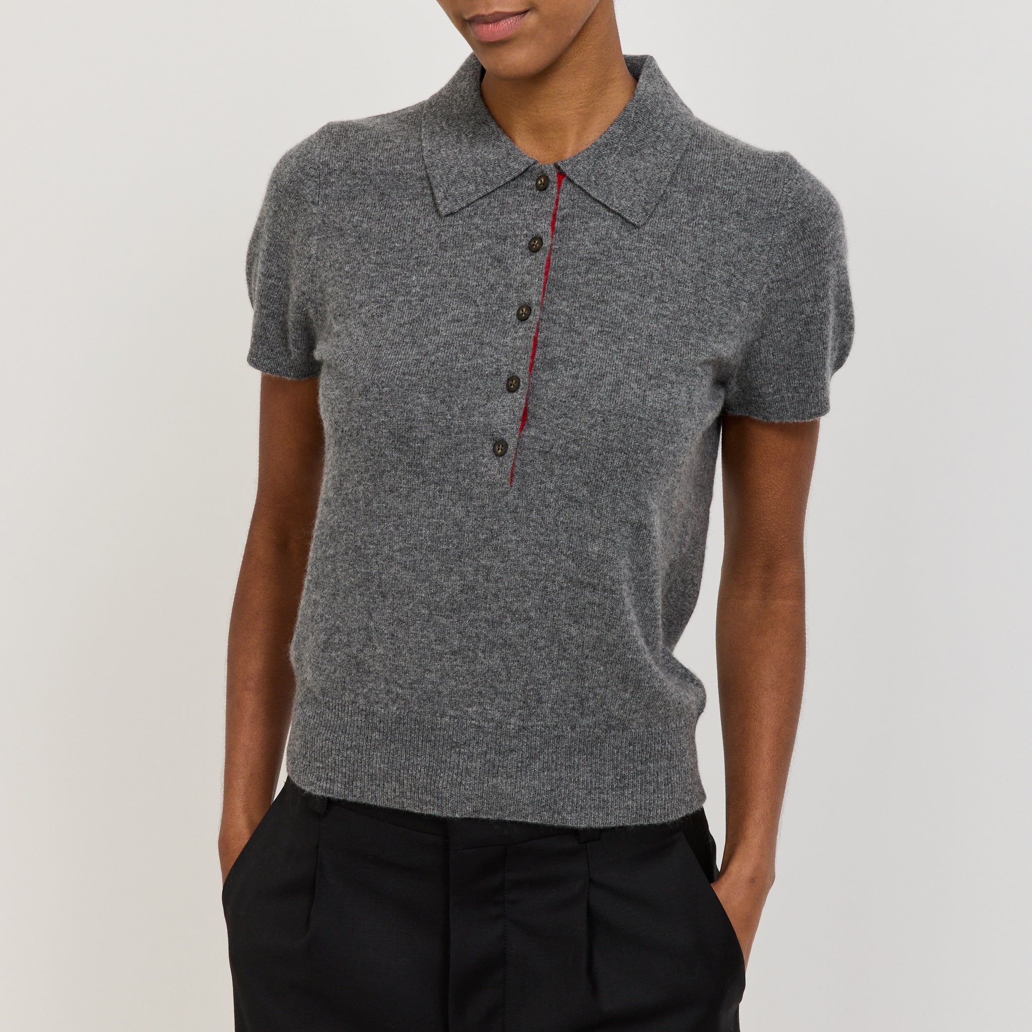 Bassike | Wool Cashmere Slim Fit Polo Dark Charcoal | Maplestore