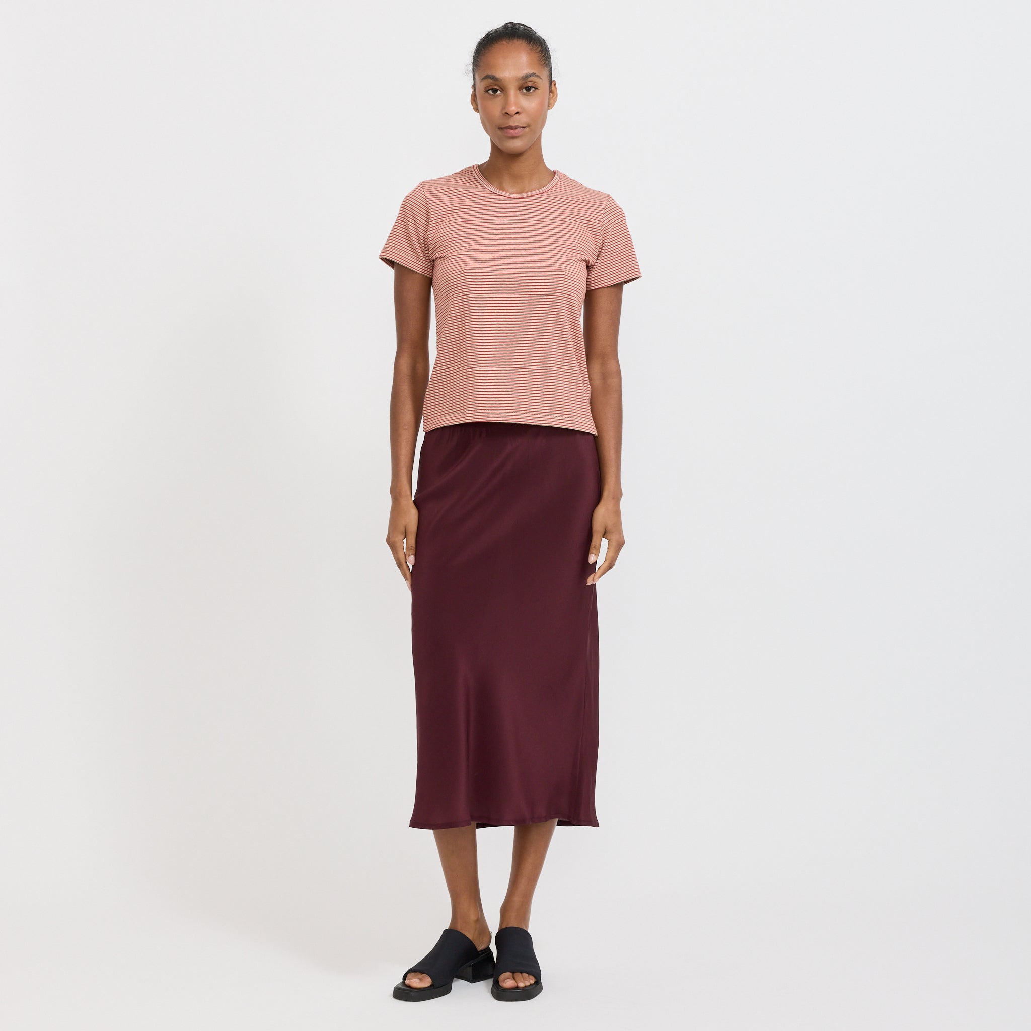 Fine Silk Crepe Slip Skirt Burgundy